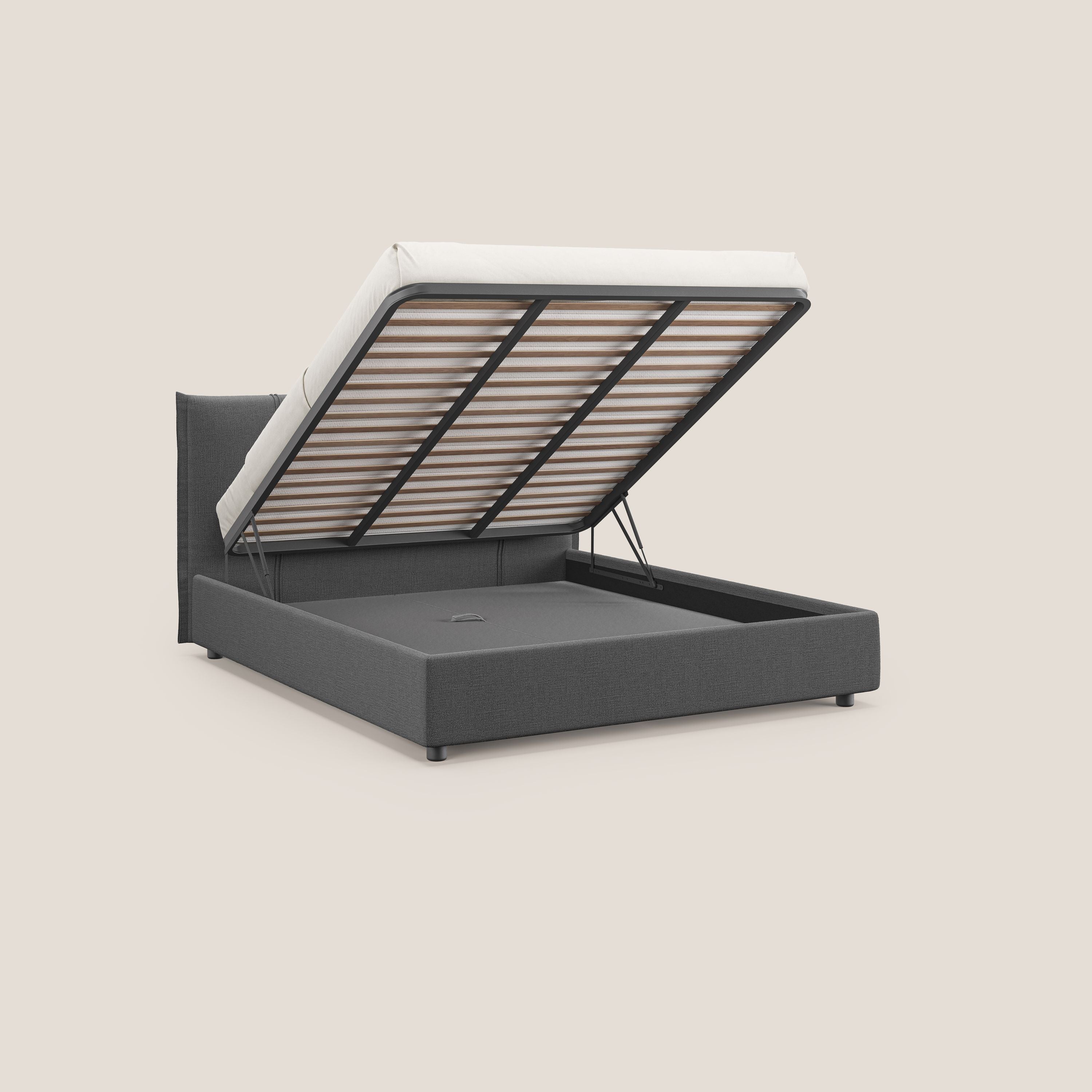 Alicia letto imbottito con vano contenitore in tessuto impermeabile T14 grigio - divani.store