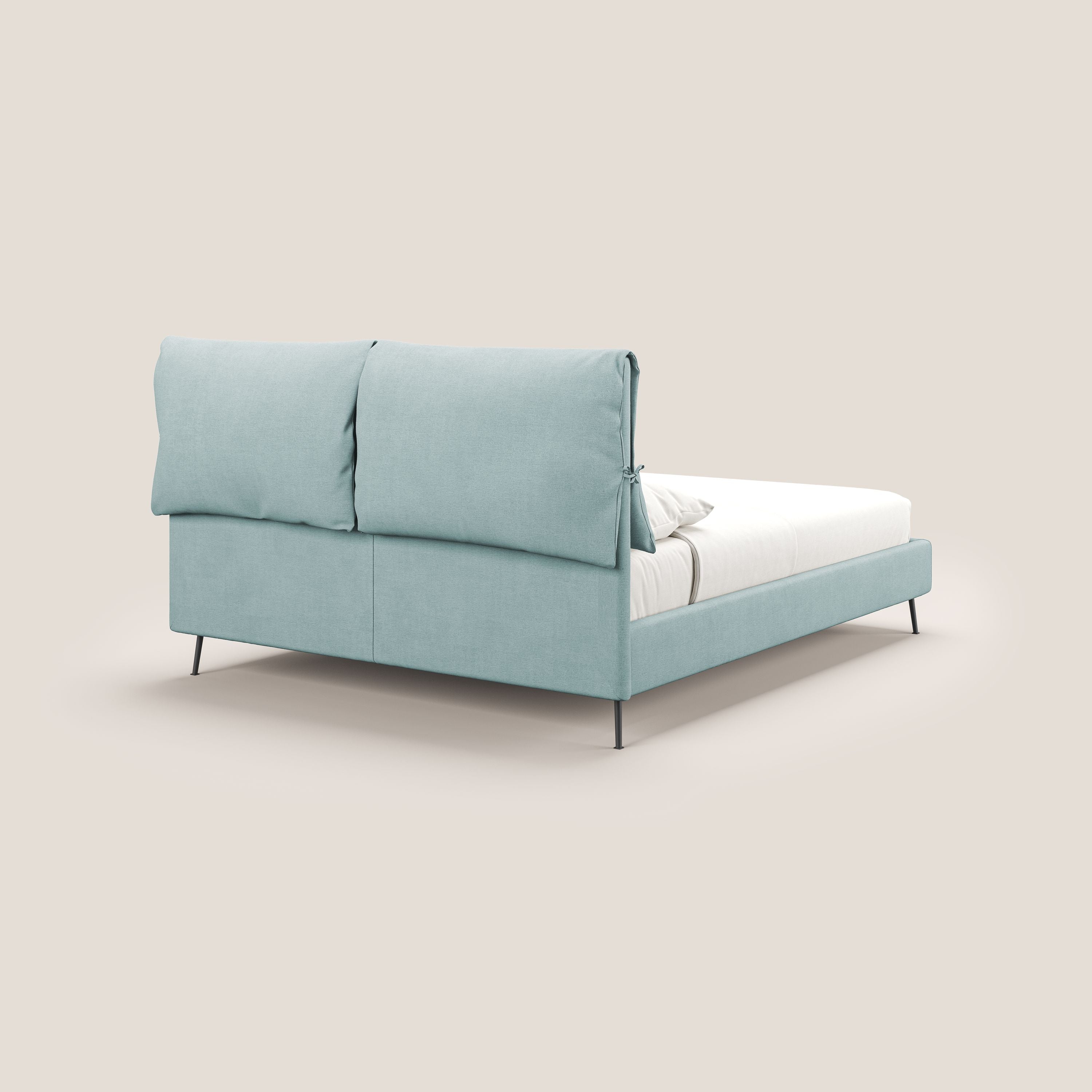 Artemisia letto imbottito con piedini alti sfoderabile in tessuto smacchiabile T17 verde acqua - divani.store