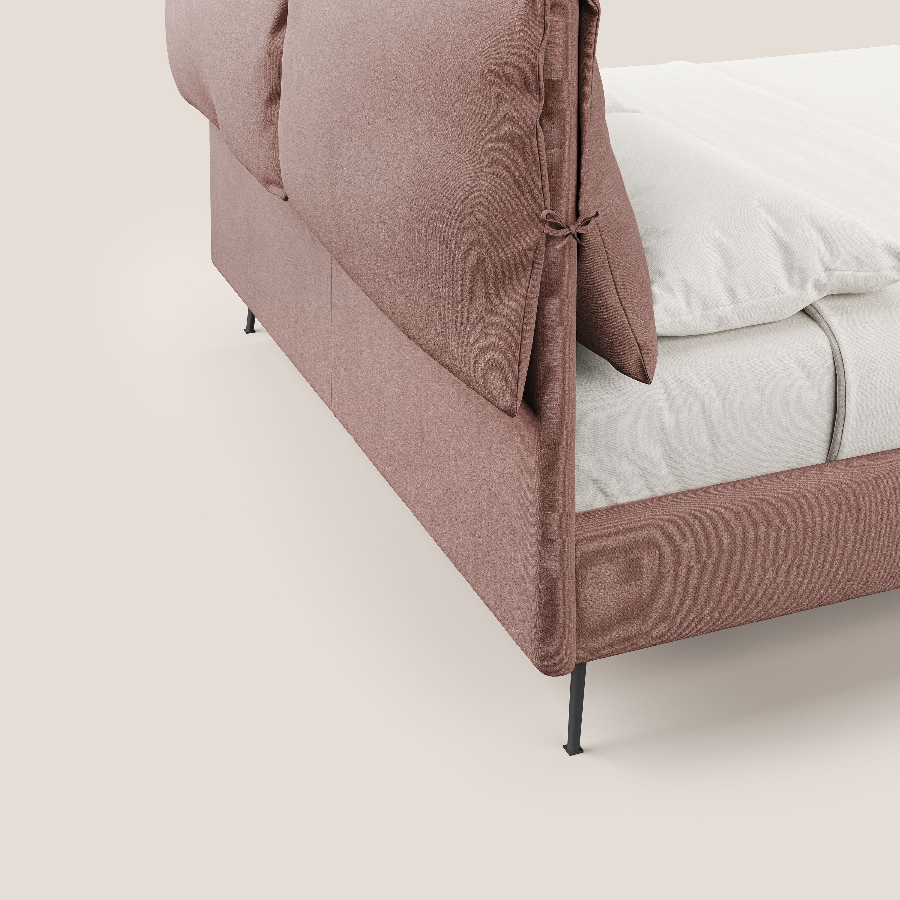 Artemisia letto imbottito con piedini alti sfoderabile in tessuto smacchiabile T17 rosa - divani.store