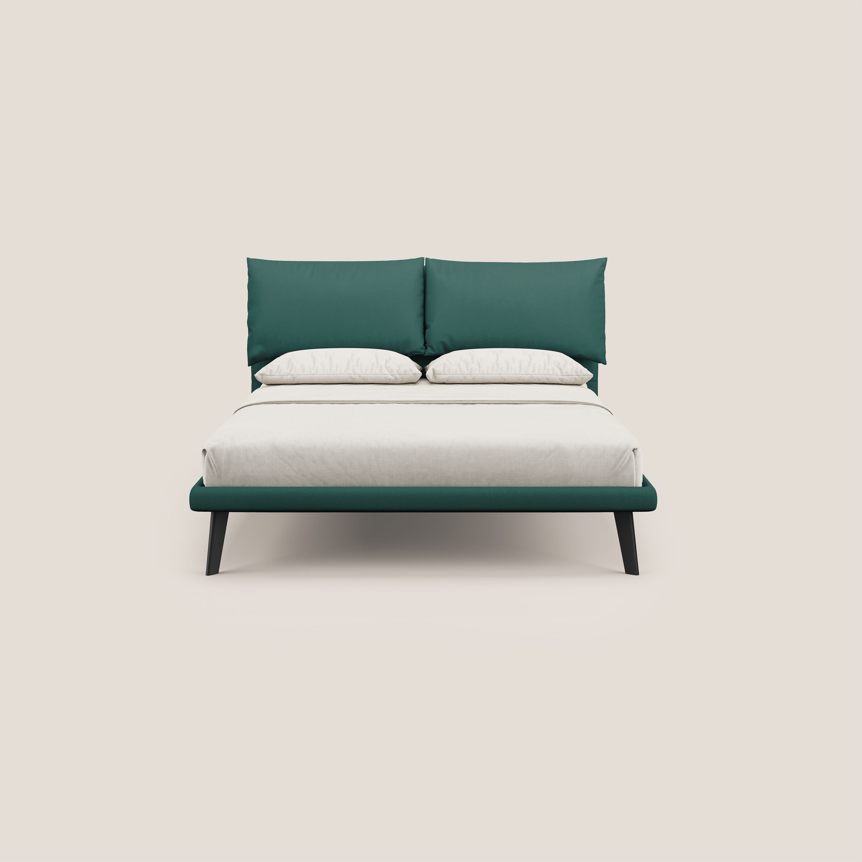 Astrid letto imbottito con piedi in legno in microfibra smacchiabile T11 petrolio - divani.store