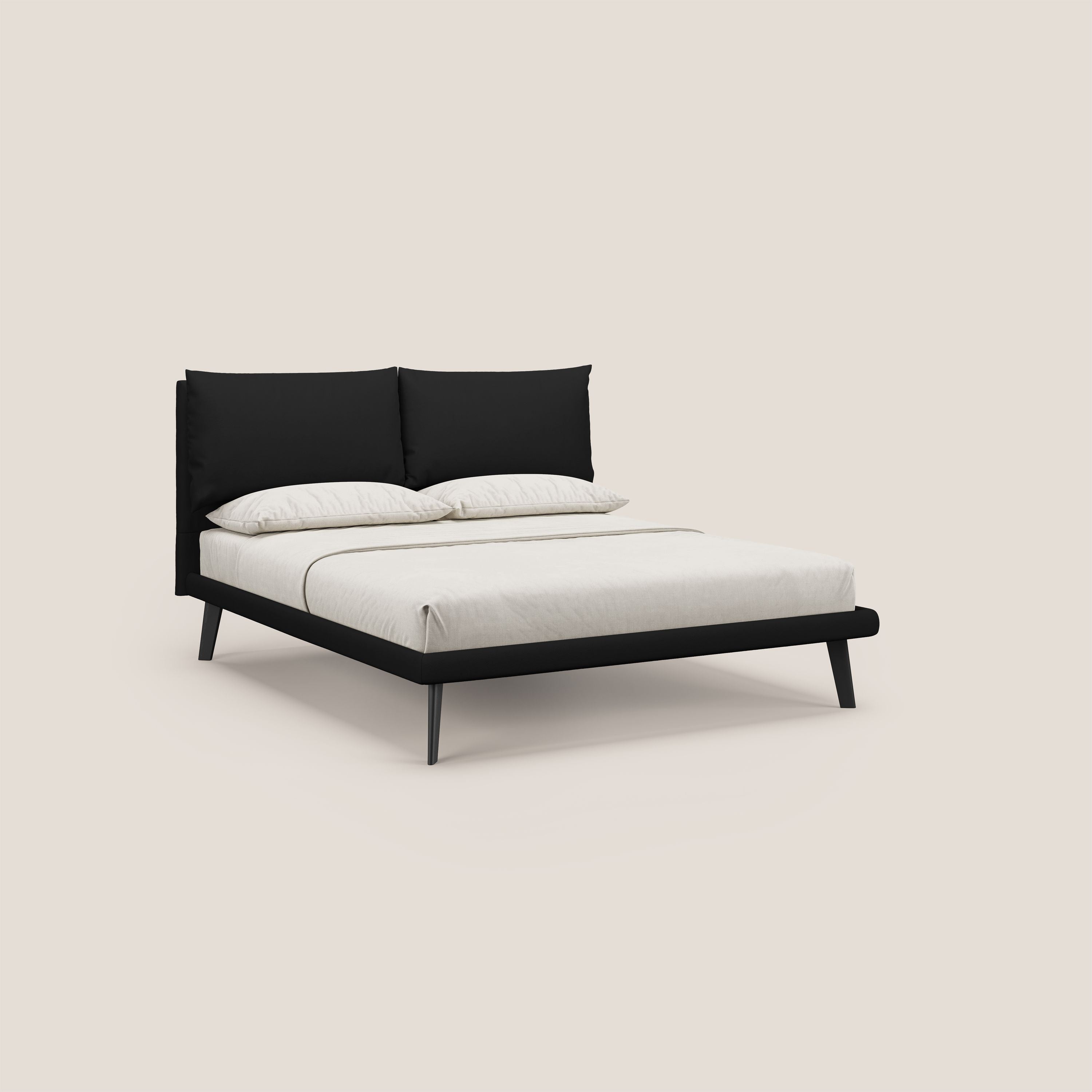 Astrid letto imbottito con piedi in legno in microfibra smacchiabile T11 nero - divani.store