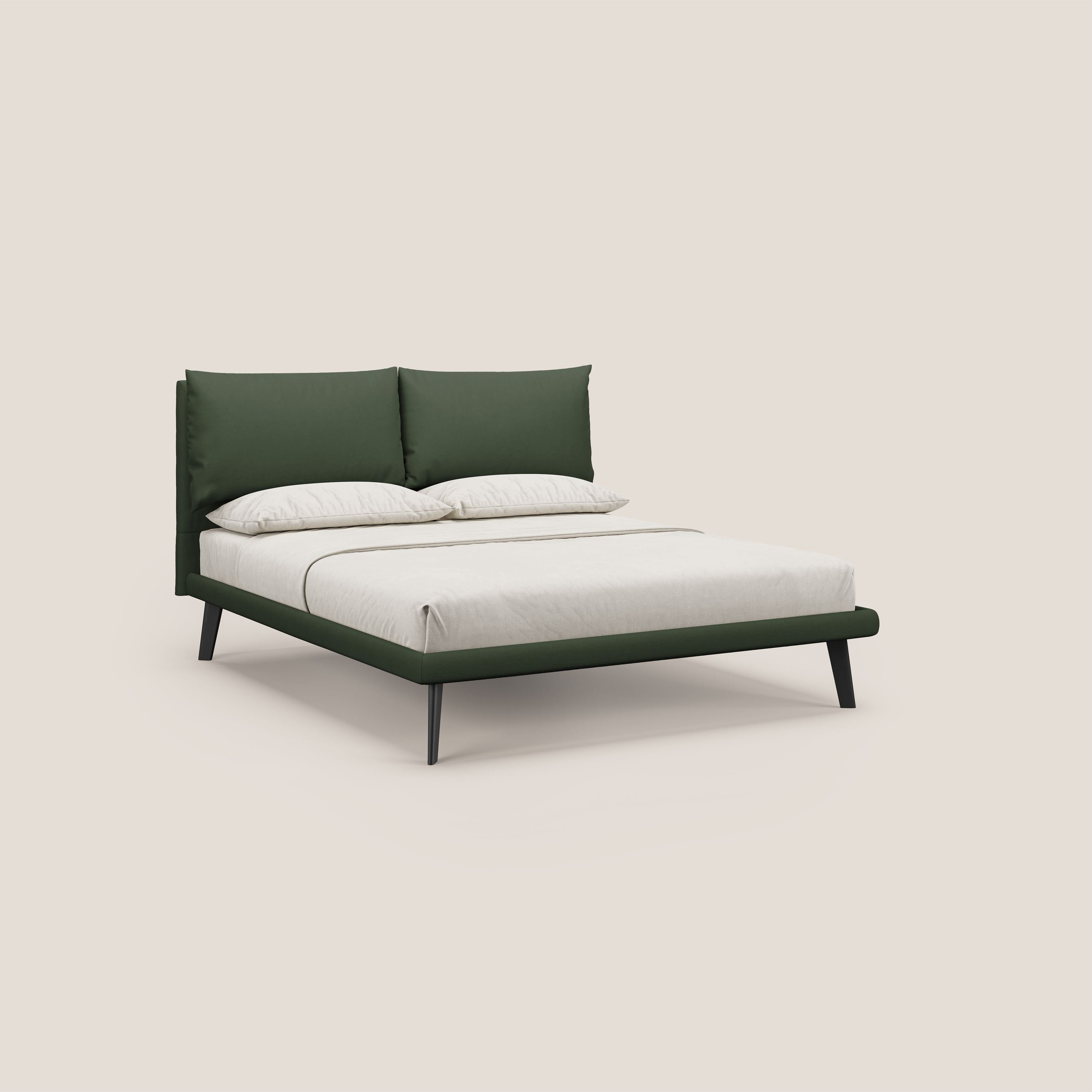 Astrid letto imbottito con piedi in legno in microfibra smacchiabile T11 verde - divani.store