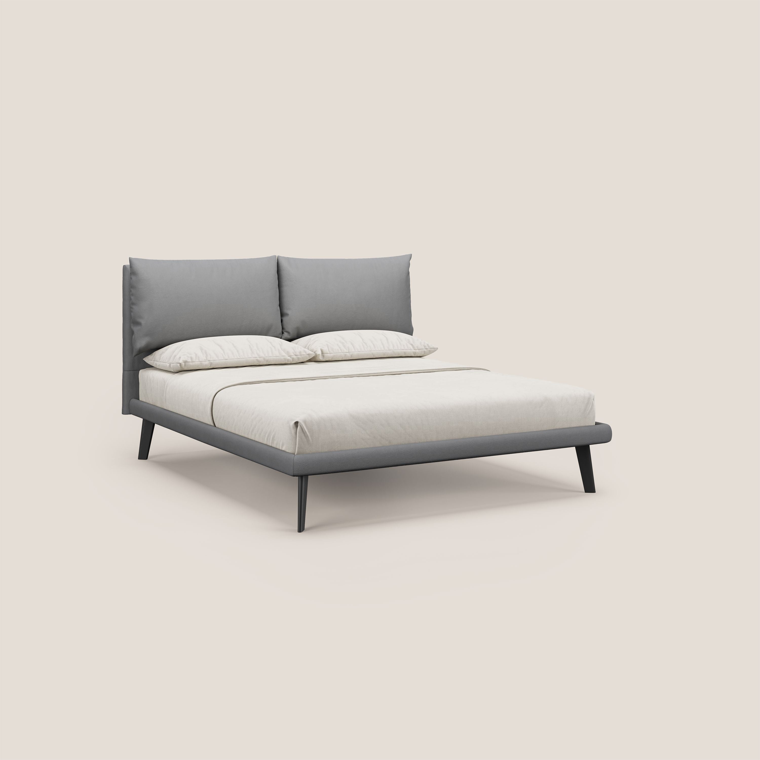 Astrid letto imbottito con piedi in legno in microfibra smacchiabile T11 grigio - divani.store