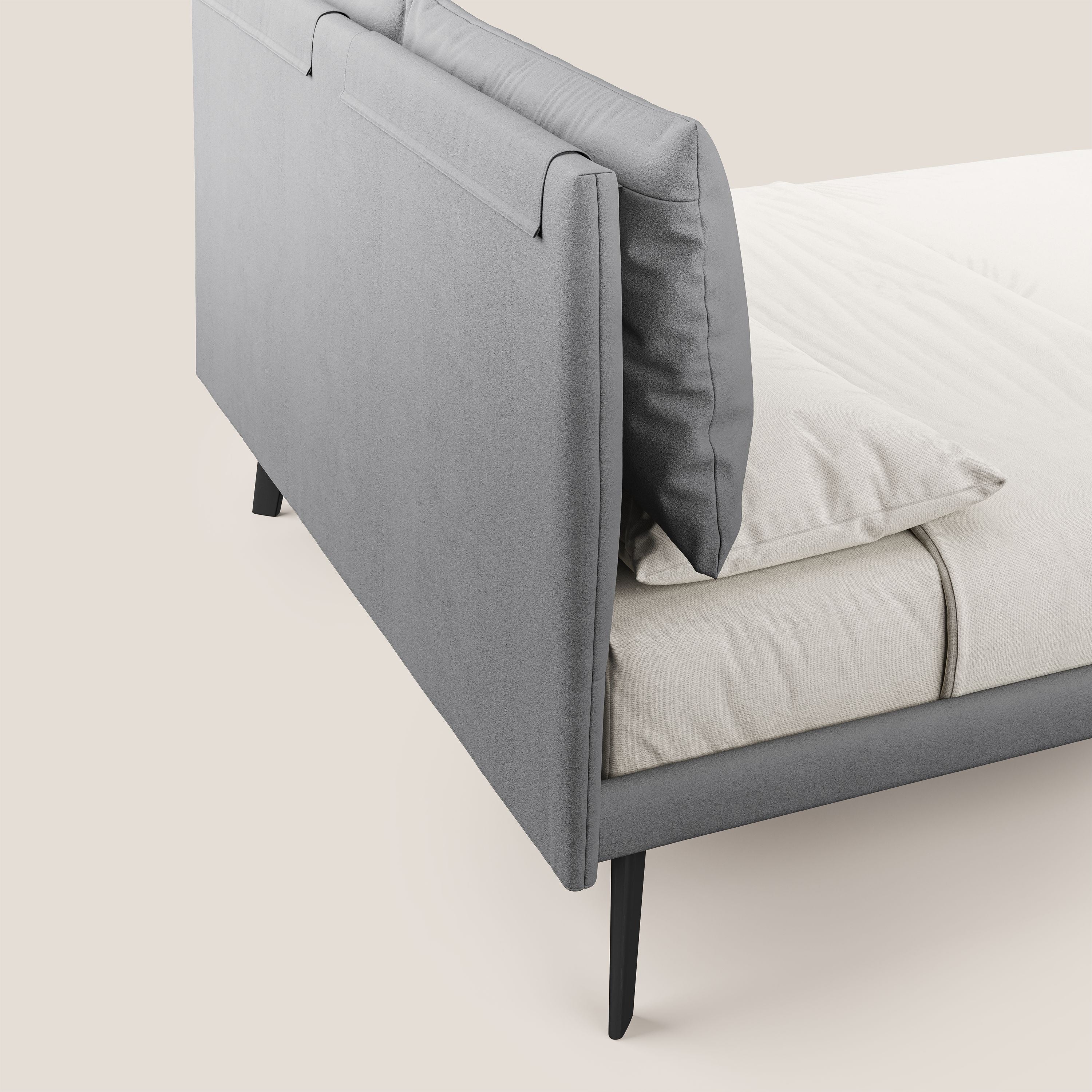 Astrid letto imbottito con piedi in legno in microfibra smacchiabile T11 grigio - divani.store