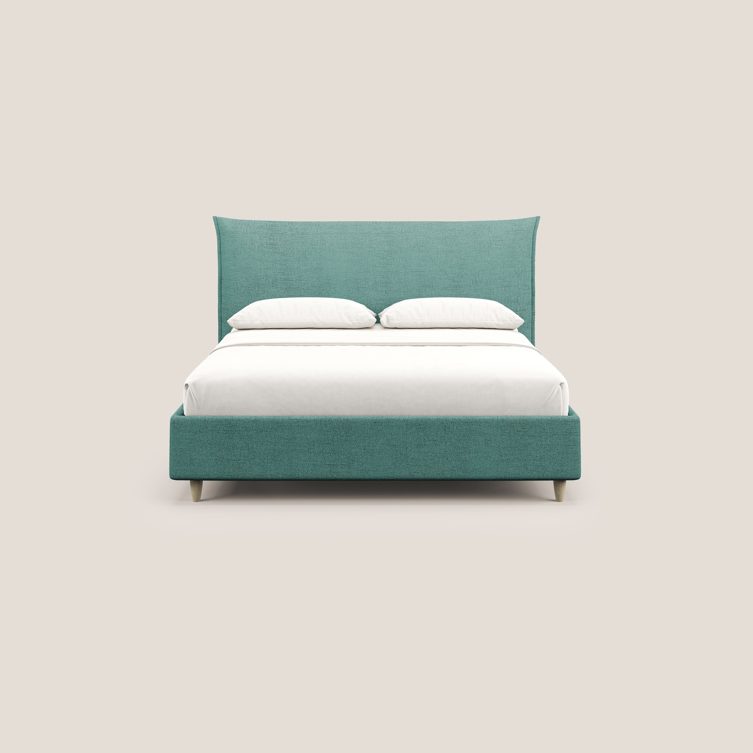 Audrey letto imbottito contenitore e sfoderabile in tessuto fiammato impermeabile T03 verde acqua - divani.store