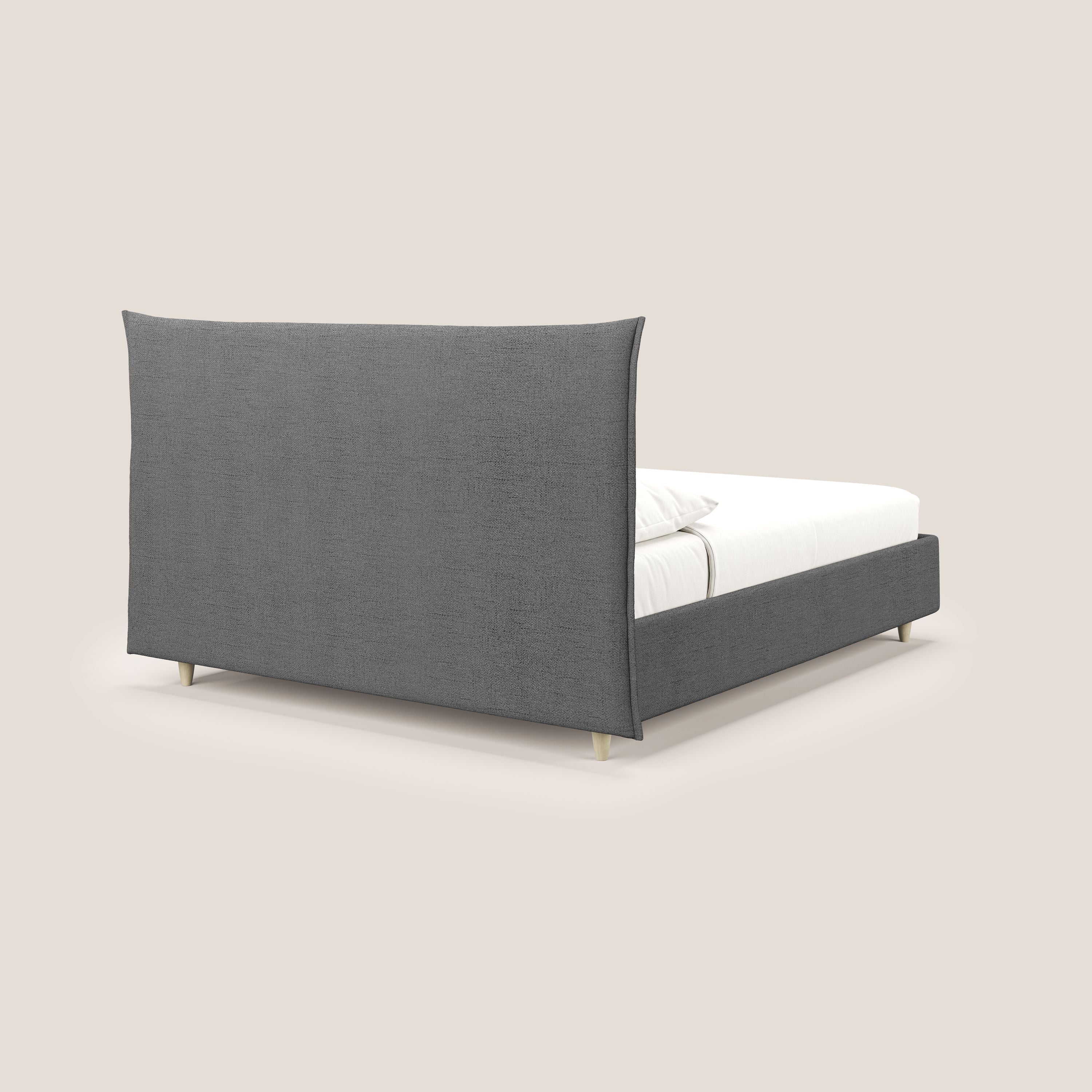 Audrey letto imbottito contenitore e sfoderabile in tessuto fiammato impermeabile T03 grigio - divani.store