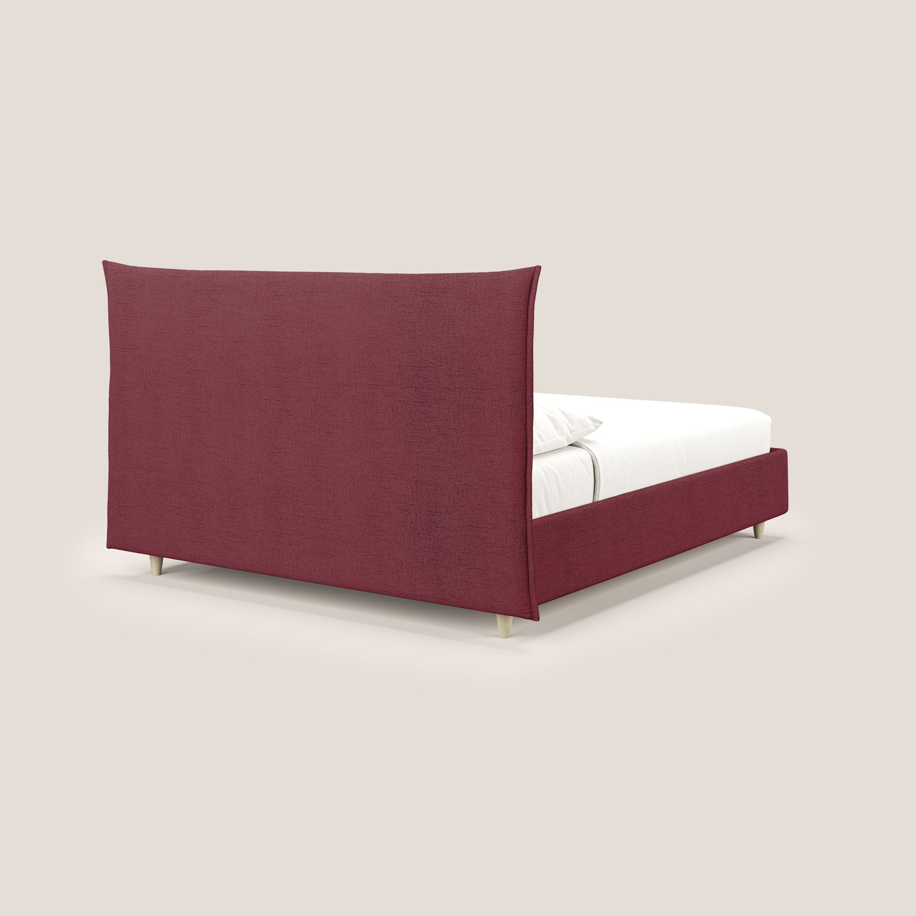 Audrey letto imbottito contenitore e sfoderabile in tessuto fiammato impermeabile T03 rosso - divani.store