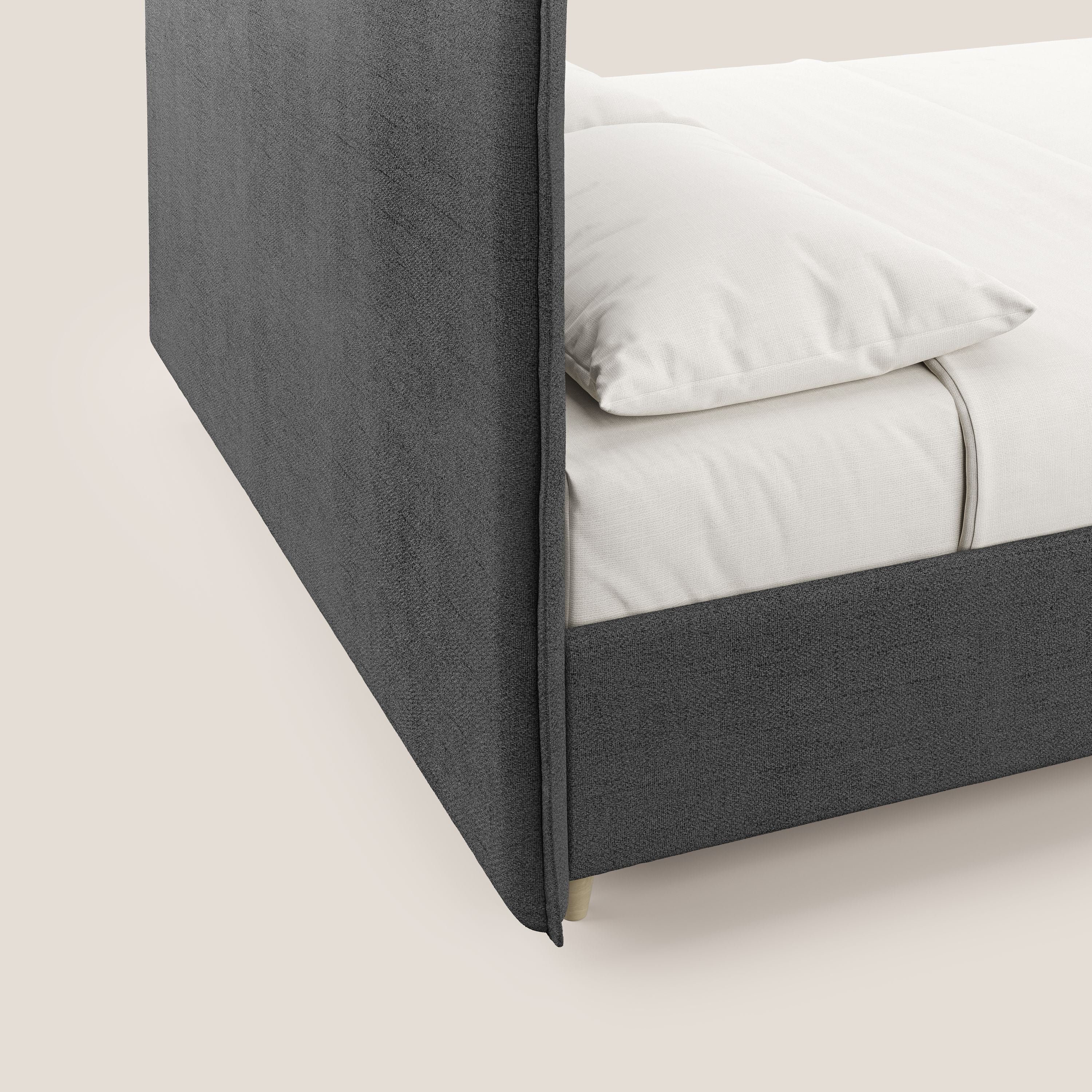 Audrey letto imbottito contenitore e sfoderabile in tessuto fiammato impermeabile T03 grigio - divani.store