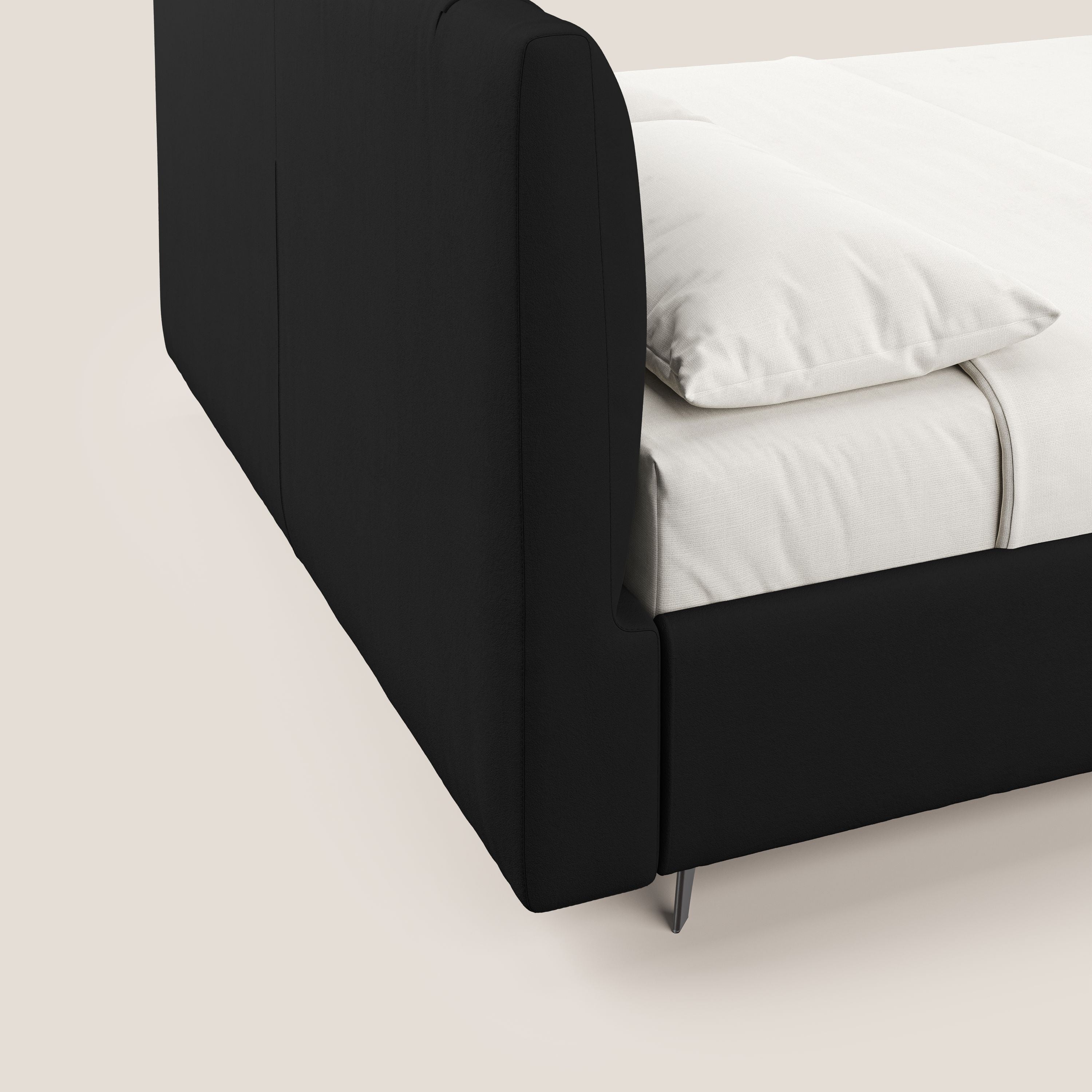 Bogart letto imbottito contenitore completamente sfoderabile in microfibra smacchiabile T11 nero - divani.store