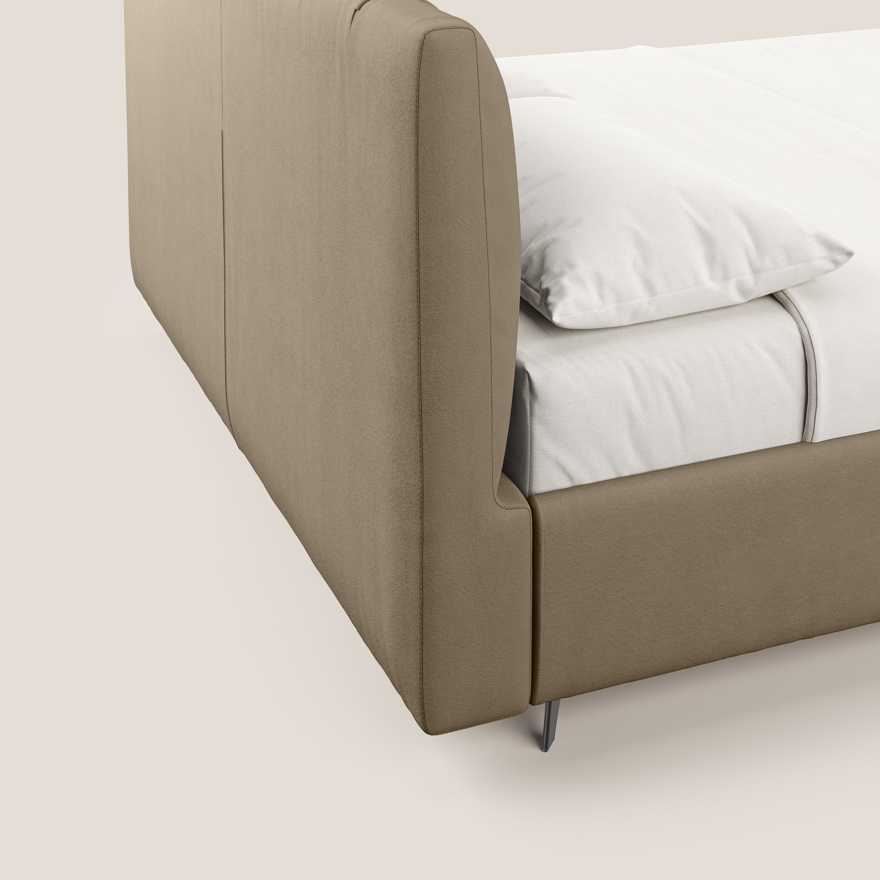 Bogart letto imbottito contenitore completamente sfoderabile in microfibra smacchiabile T11 tortora - divani.store