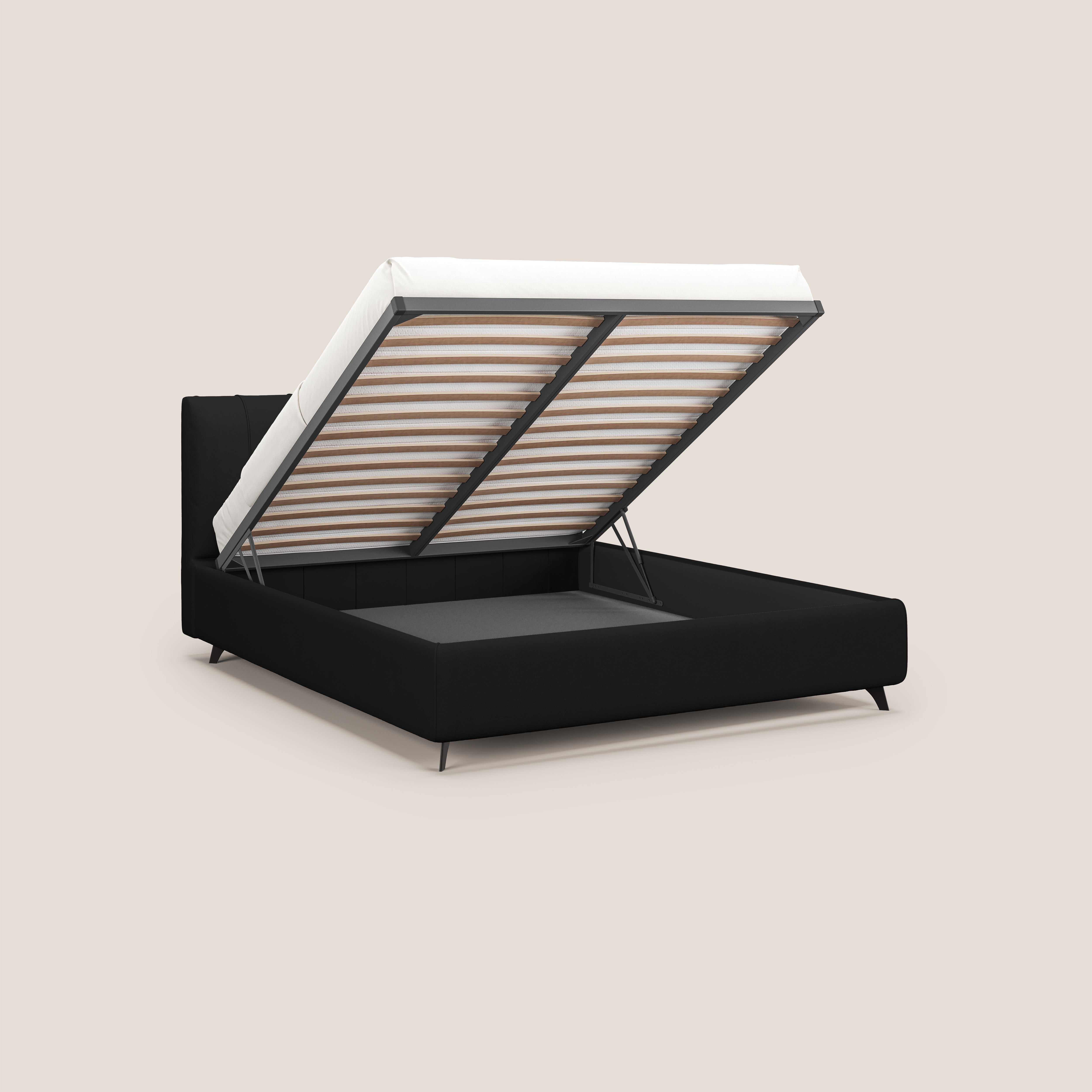 Bogart letto imbottito contenitore completamente sfoderabile in microfibra smacchiabile T11 nero - divani.store