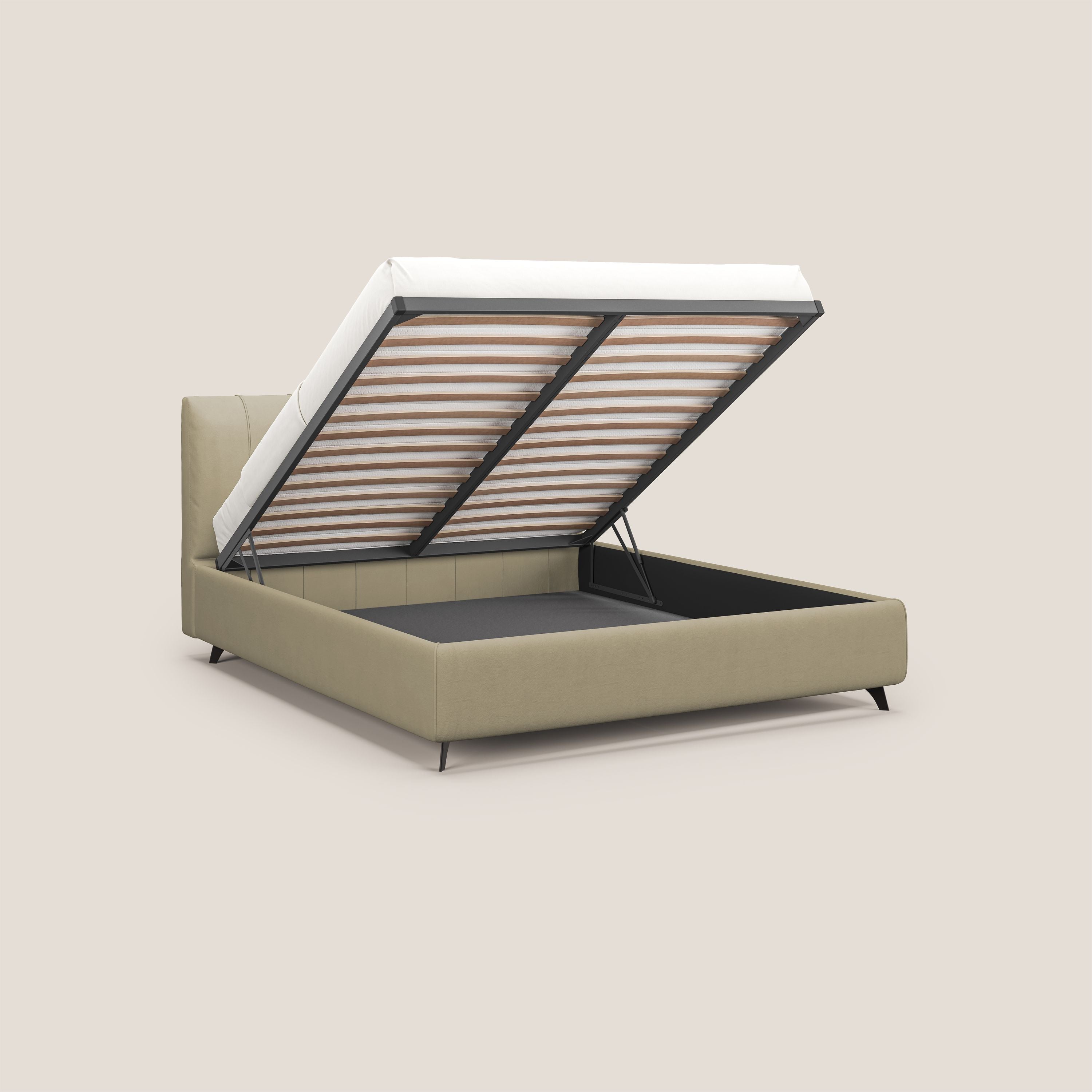 Bogart letto imbottito contenitore completamente sfoderabile in microfibra smacchiabile T11 panna - divani.store