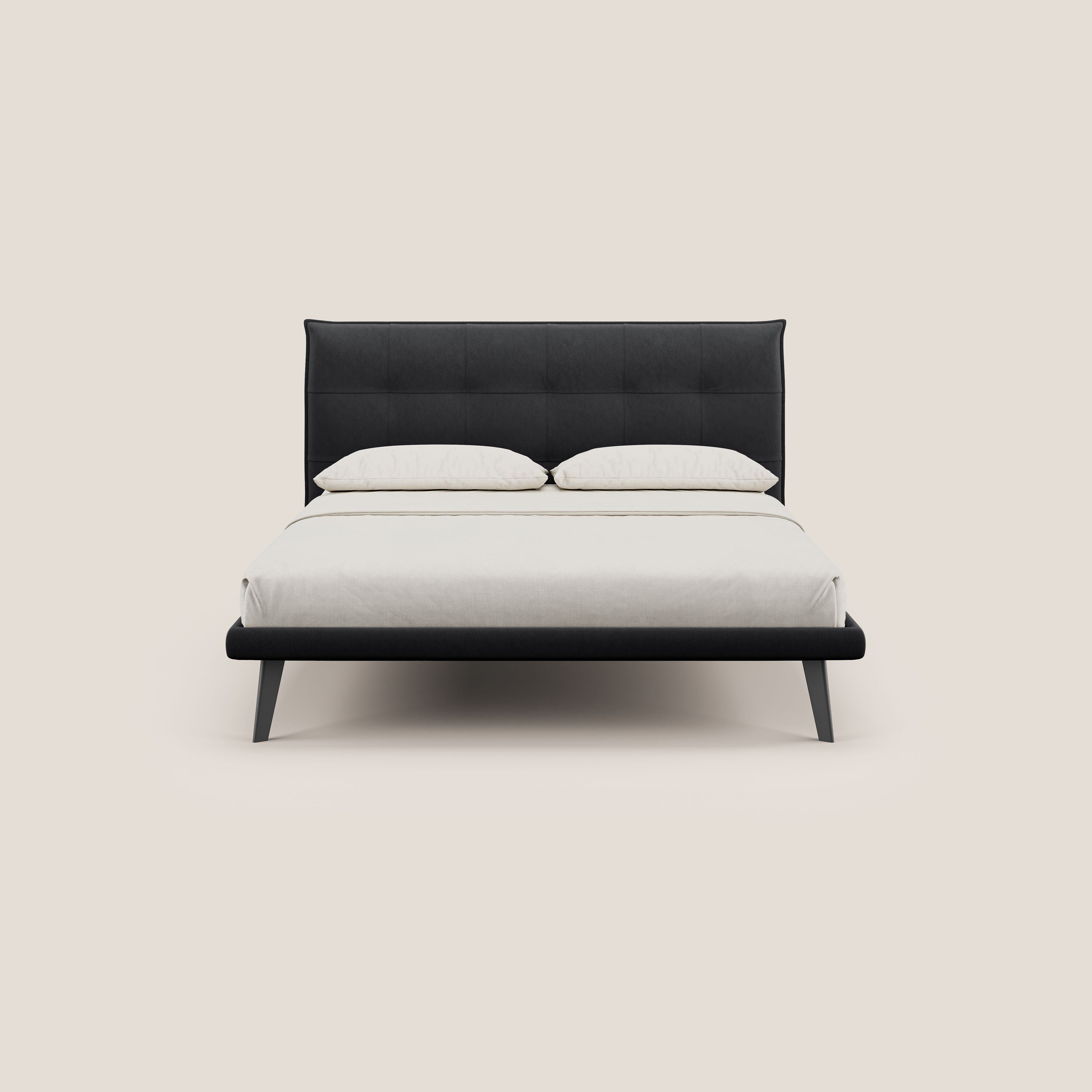 Brigitte letto con testata trapuntata piedi alti in mogano e tessuto impermeabile T09 antracite - divani.store