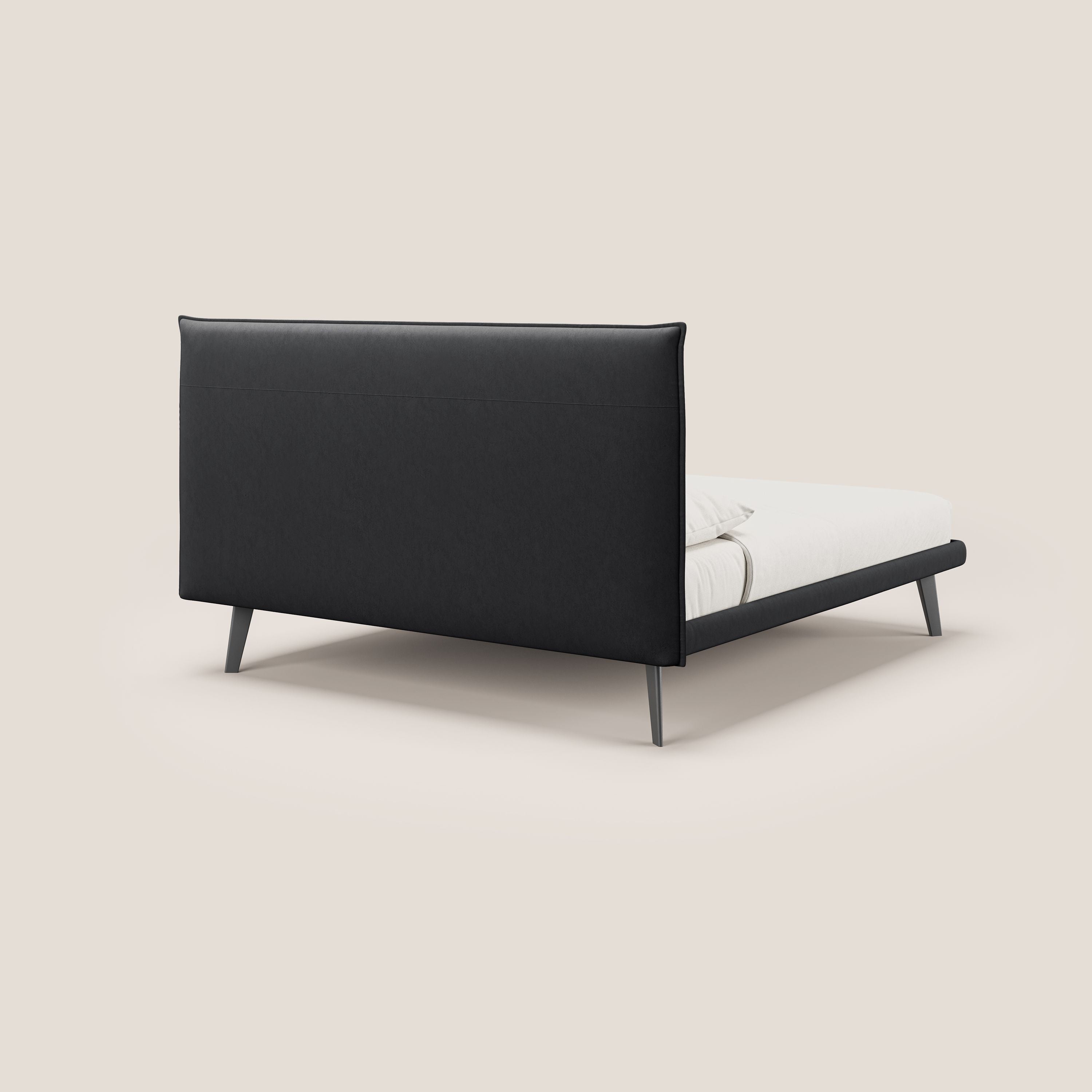Brigitte letto con testata trapuntata piedi alti in mogano e tessuto impermeabile T09 antracite - divani.store