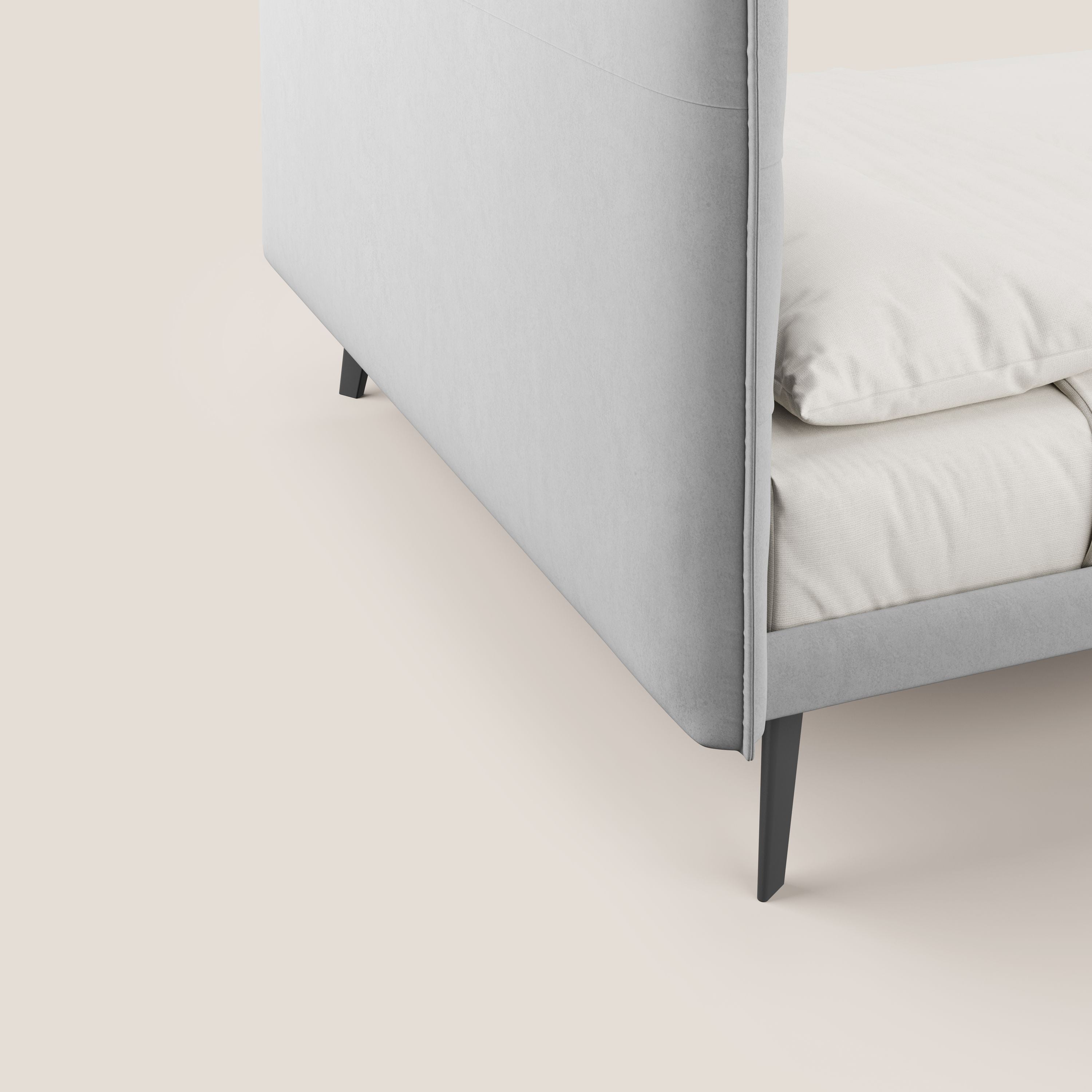 Brigitte letto con testata trapuntata piedi alti in mogano e tessuto impermeabile T09 grigio chiaro - divani.store