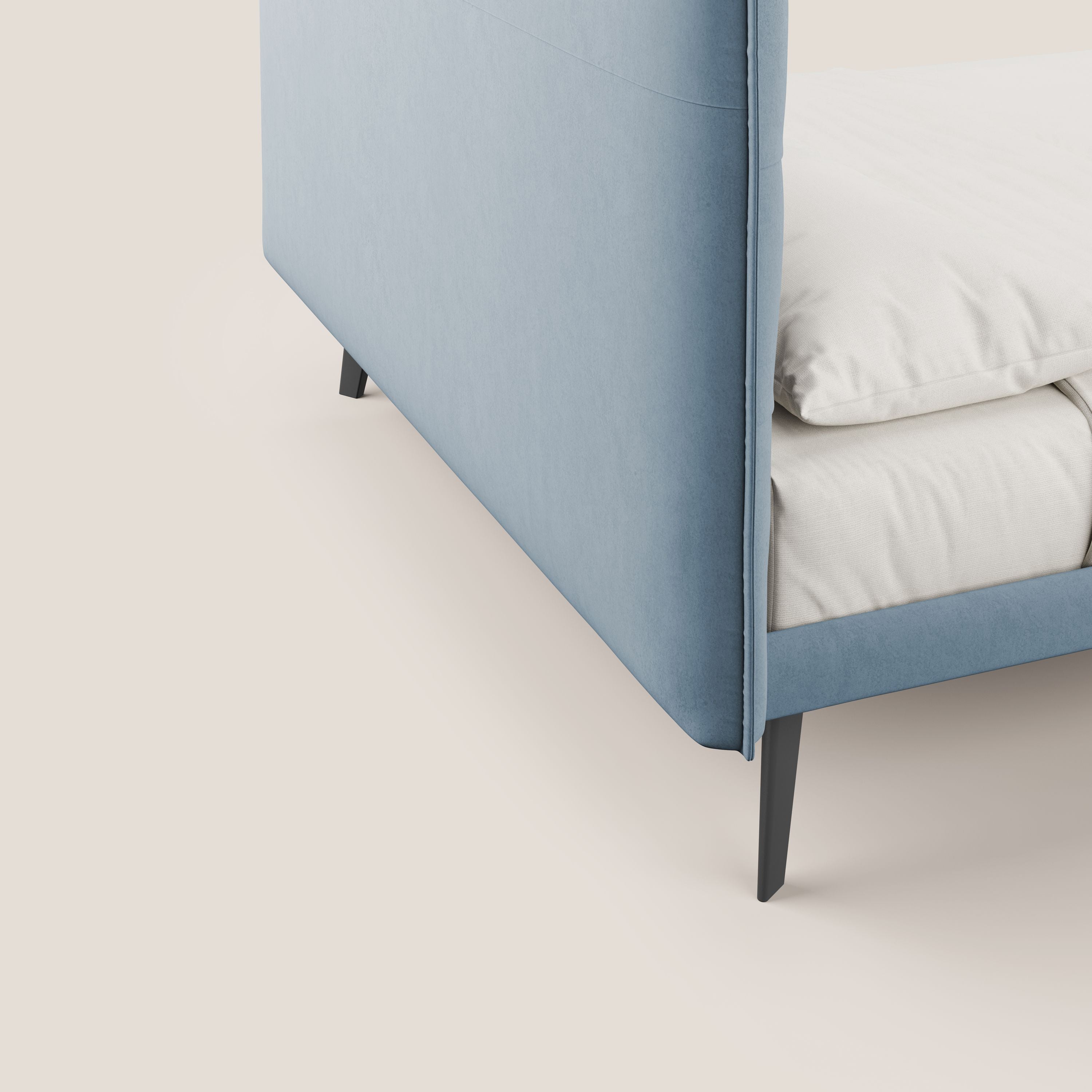 Brigitte letto con testata trapuntata piedi alti in mogano e tessuto impermeabile T09 carta da zucchero - divani.store