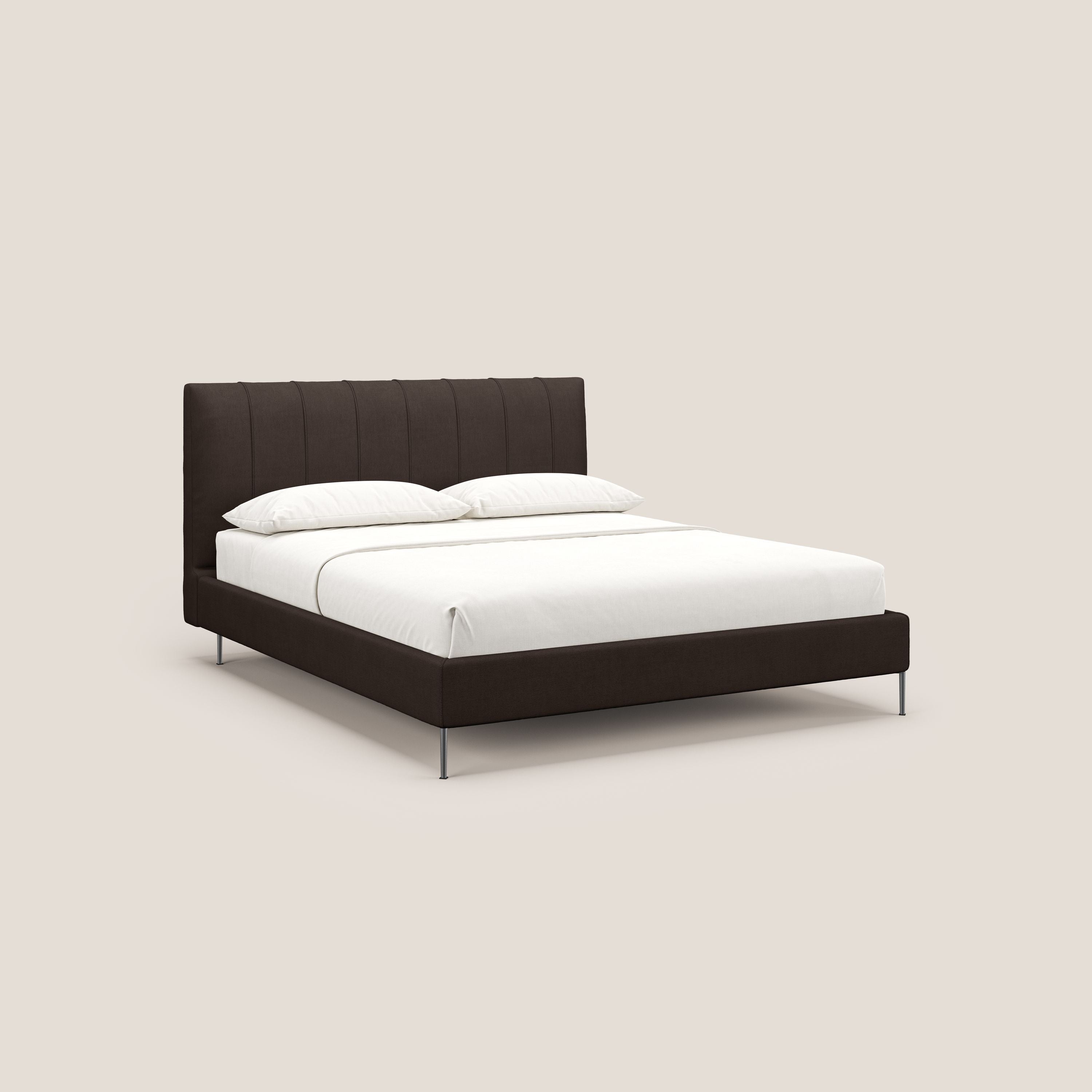 Calliope letto imbottito piedini alti completamente sfoderabile in tessuto smacchiabile T17 marrone - divani.store