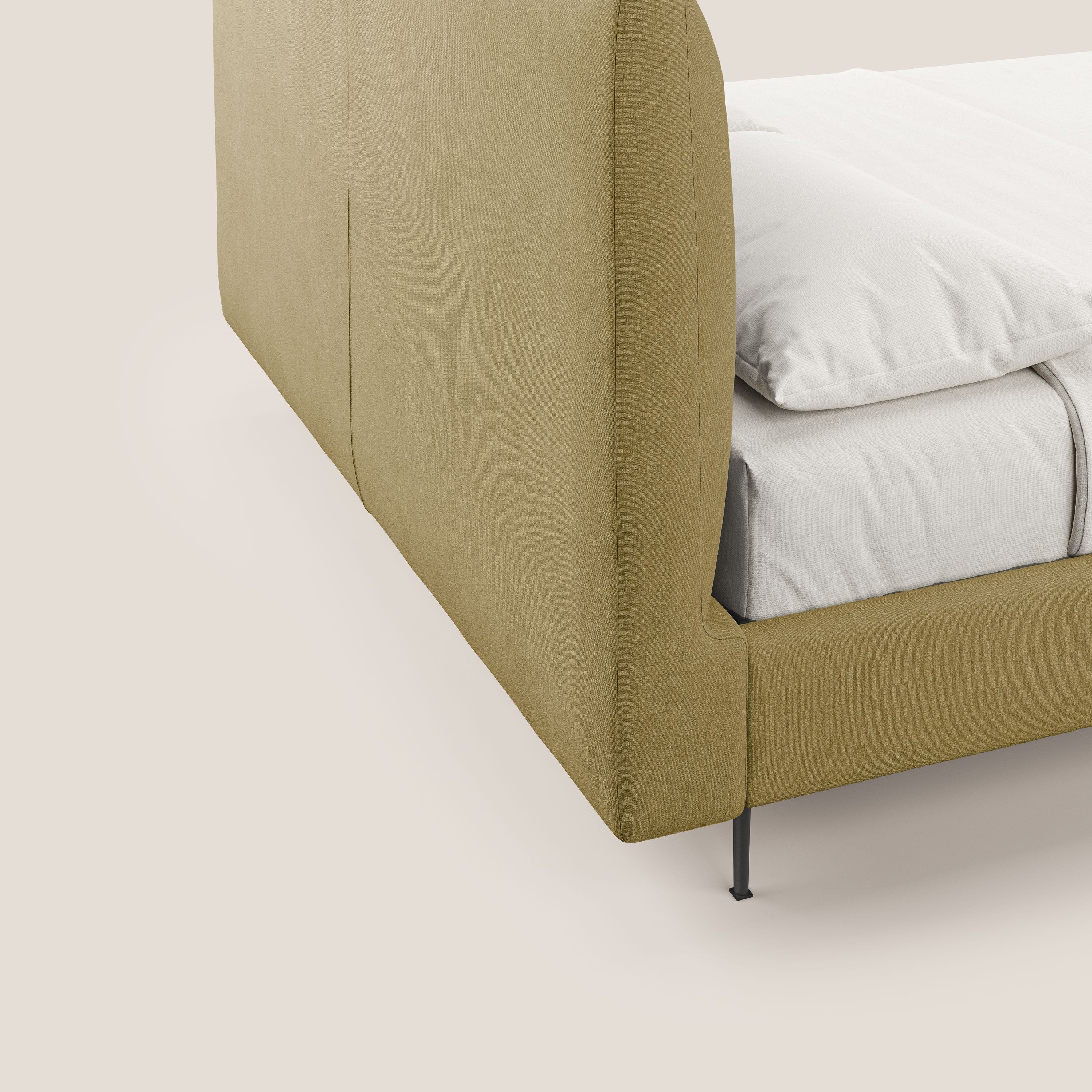 Calliope letto imbottito piedini alti completamente sfoderabile in tessuto smacchiabile T17 giallo - divani.store