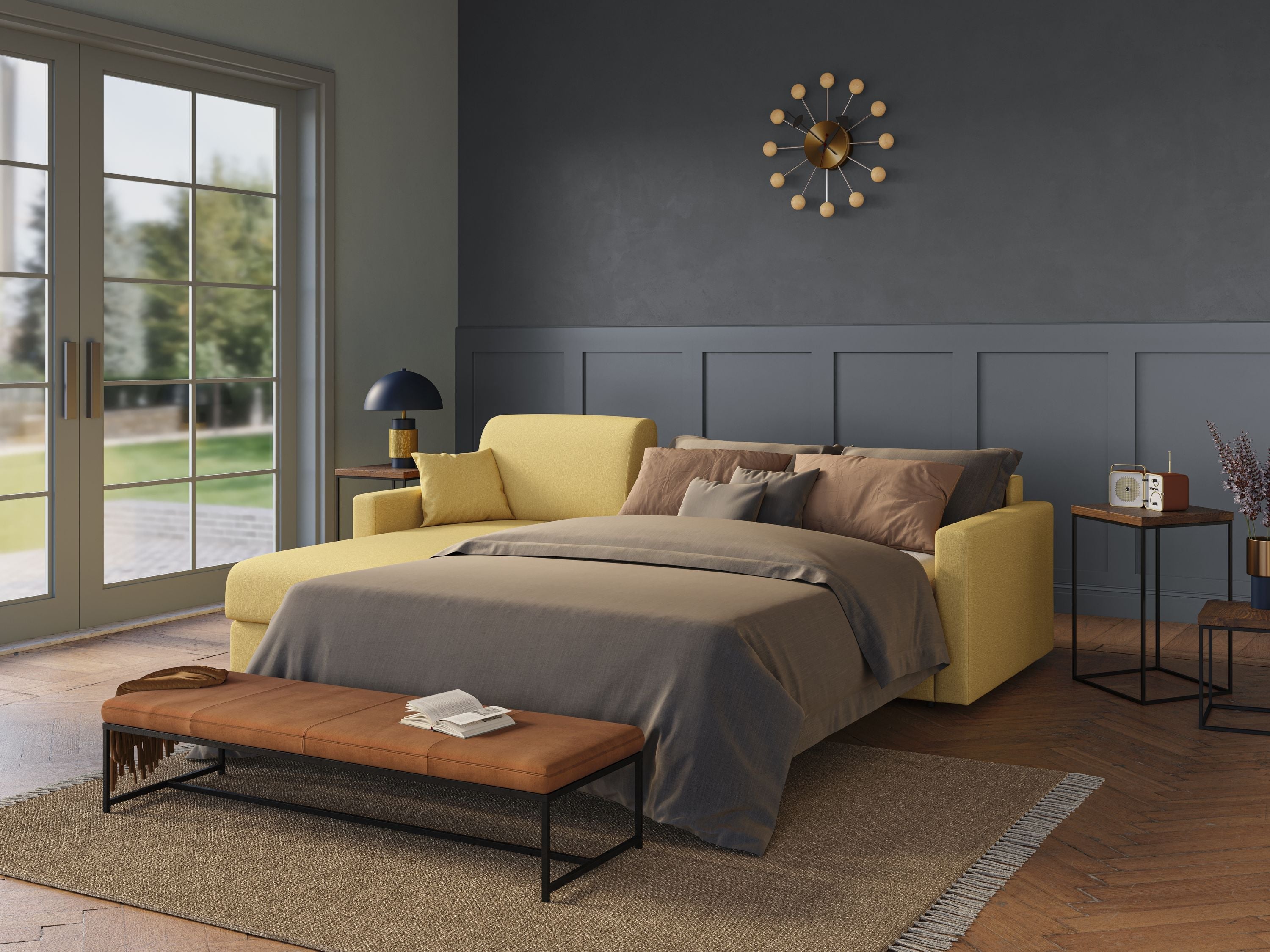 Chris Divano letto angolare 5 posti in tessuto impermeabile T13 blu - divani.store