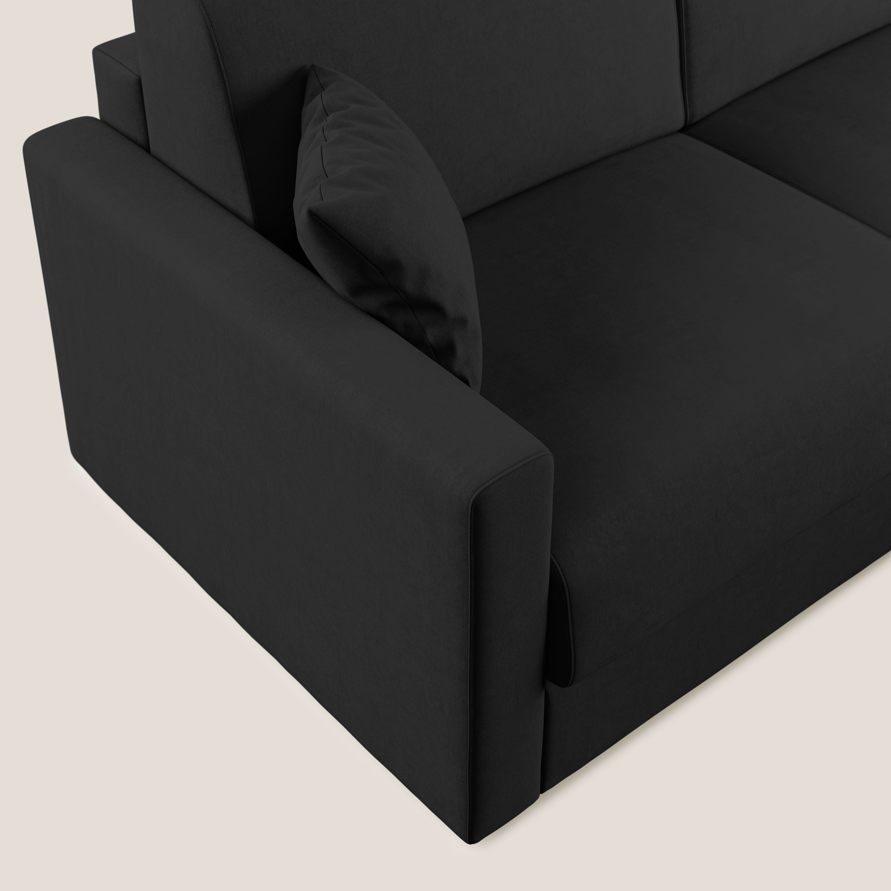 Chris Divano letto angolare con penisola in microfibra smacchiabile T11 nero - divani.store