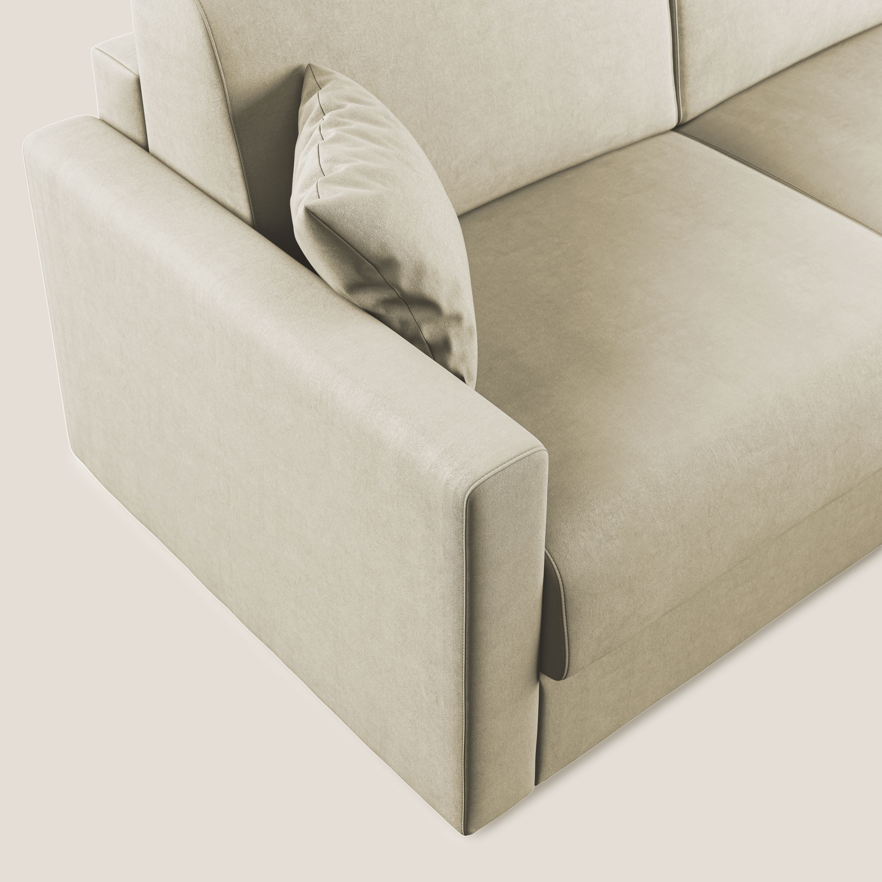 Chris Divano letto angolare con penisola in microfibra smacchiabile T11 panna - divani.store