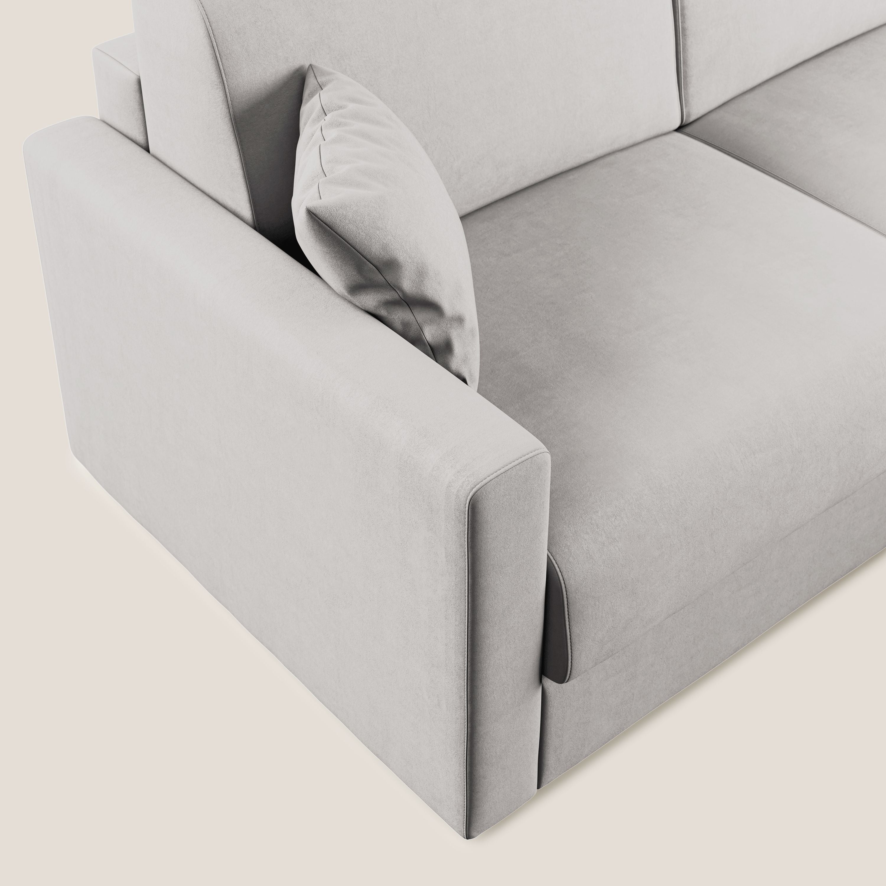 Chris Divano letto angolare con penisola in microfibra smacchiabile T11 grigio chiaro - divani.store