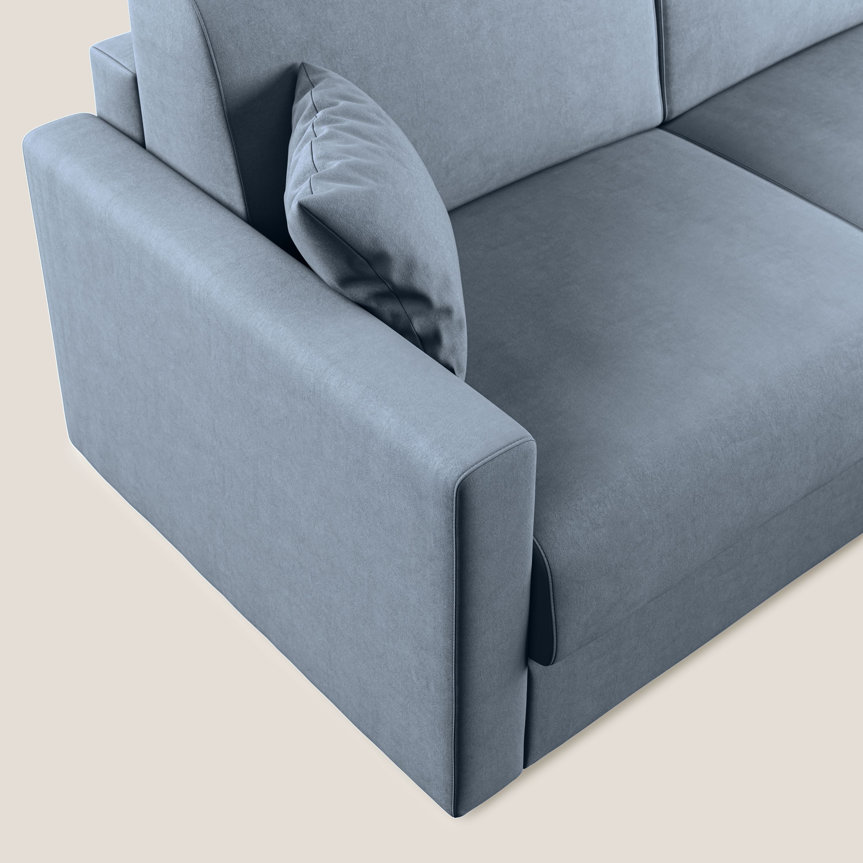 Chris Divano letto angolare con penisola in microfibra smacchiabile T11 carta da zucchero - divani.store