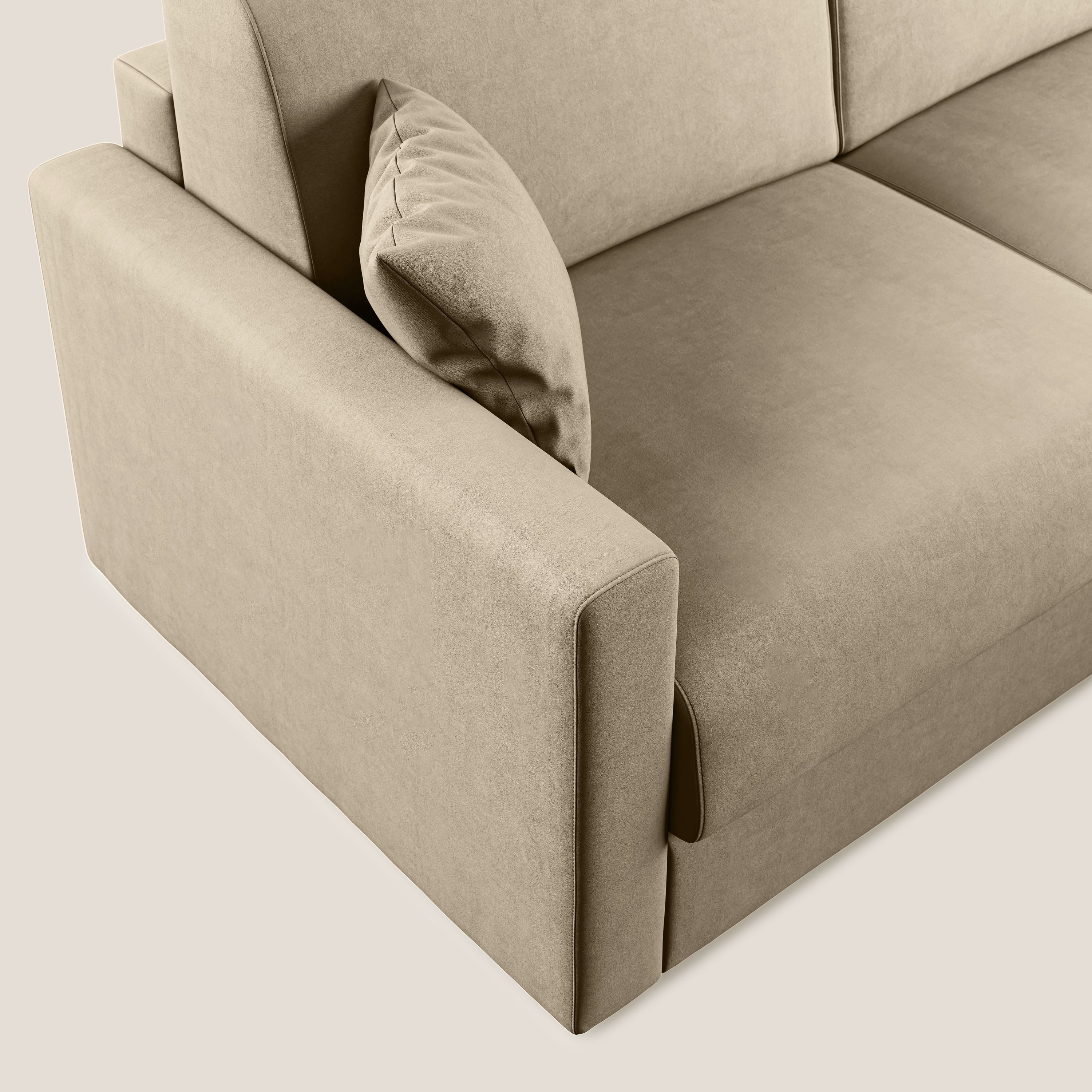 Chris Divano letto angolare con penisola in microfibra smacchiabile T11 tortora - divani.store