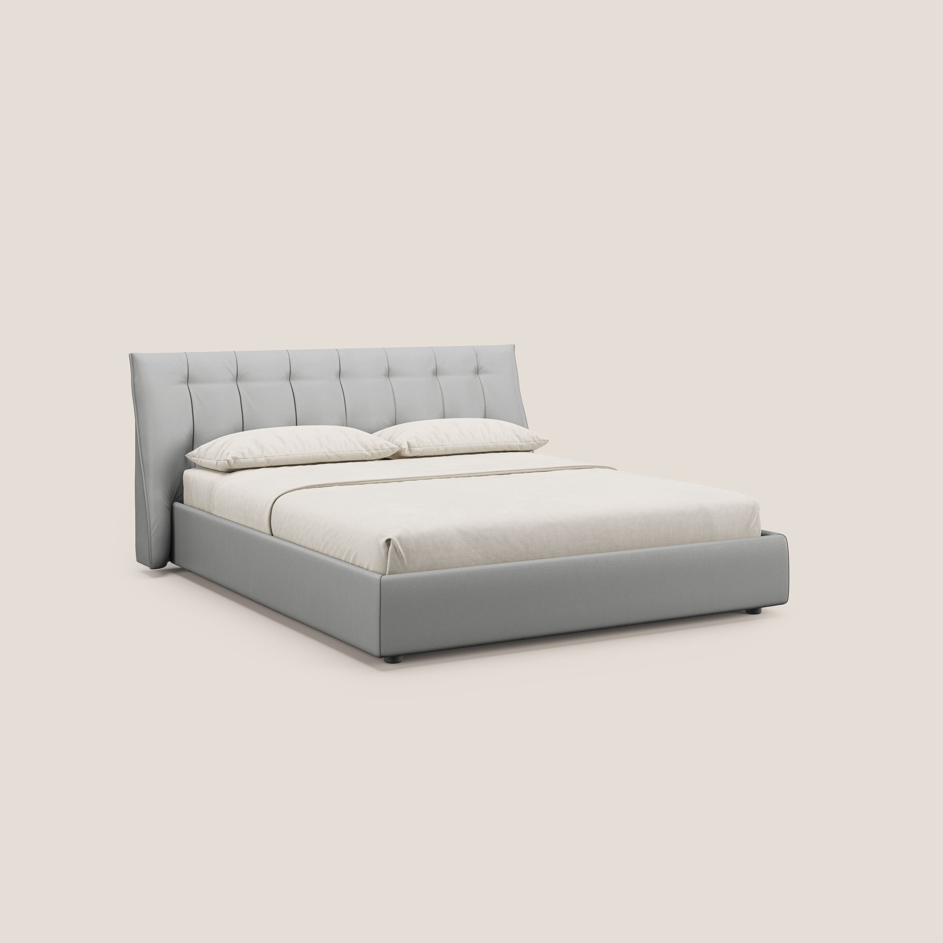 Clizia letto imbottito di design con vano contenitore in ecopelle impermeabile T04 grigio chiaro - divani.store