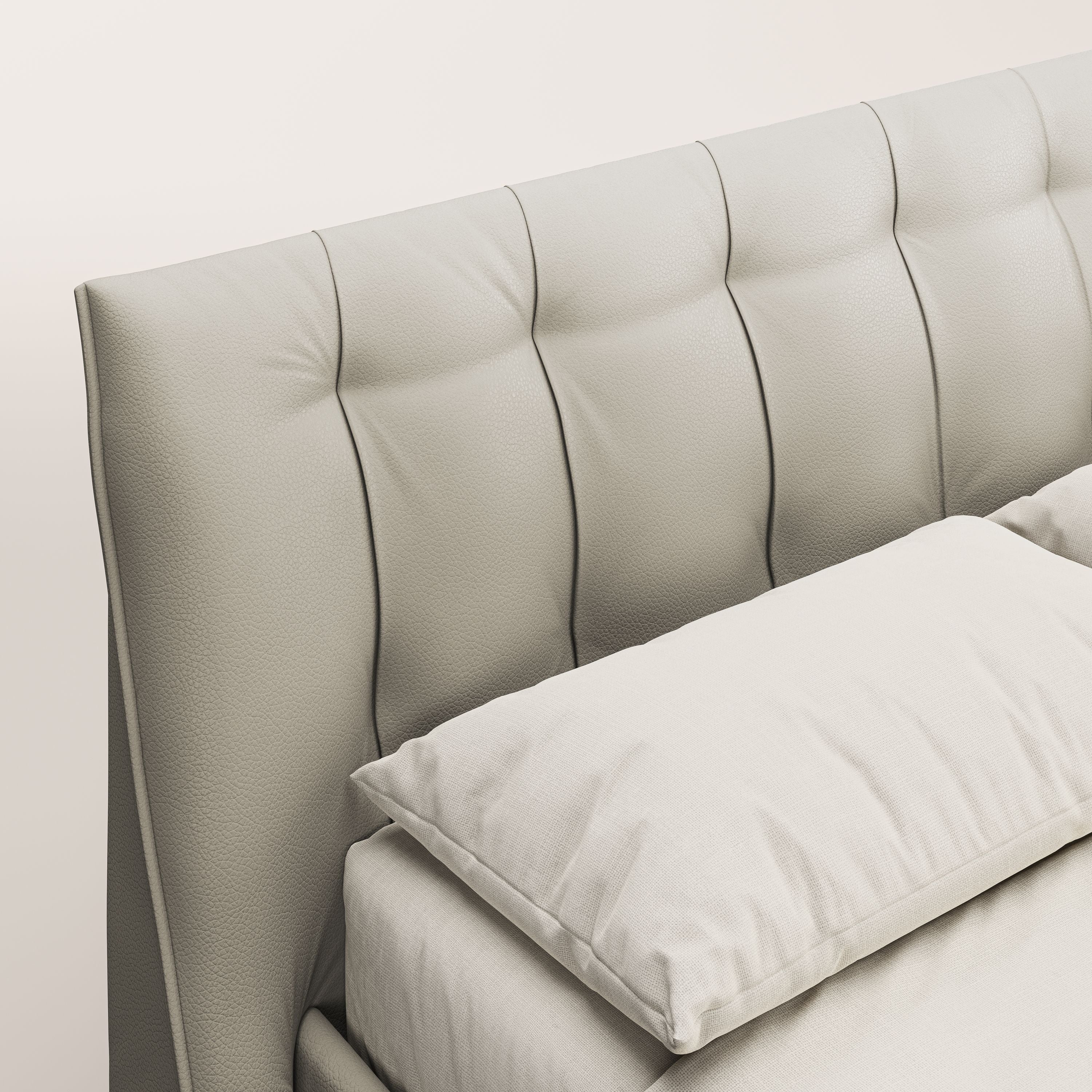 Clizia letto imbottito di design con vano contenitore in ecopelle impermeabile T04 tortora - divani.store