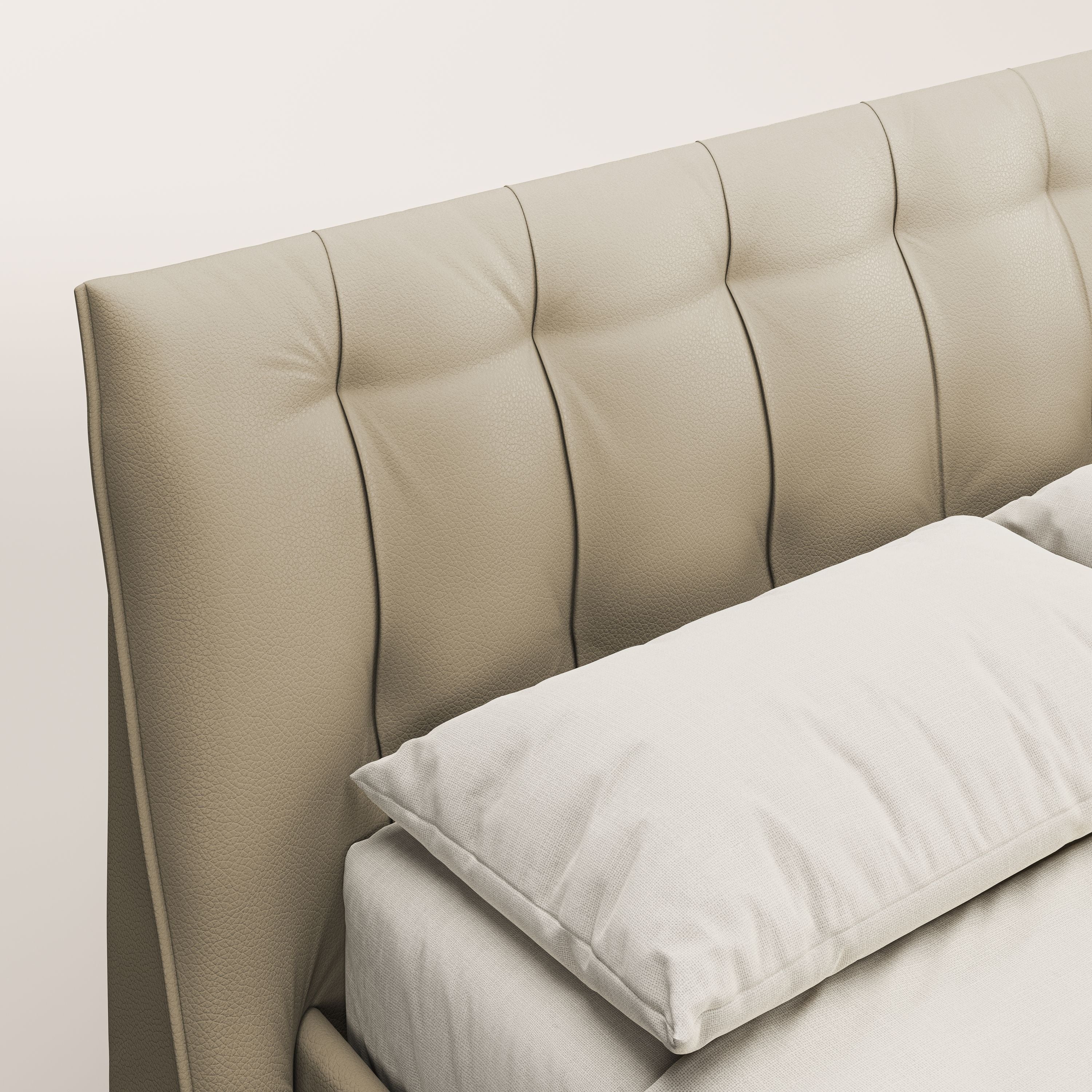 Clizia letto imbottito di design con vano contenitore in ecopelle impermeabile T04 beige - divani.store