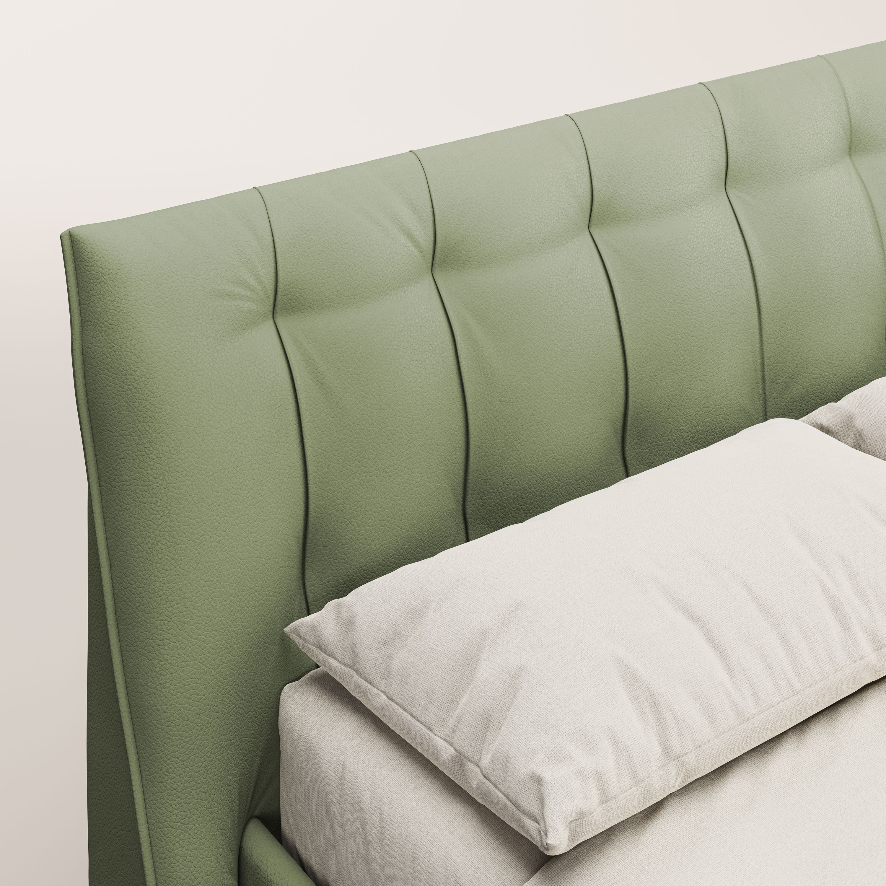 Clizia letto imbottito di design con vano contenitore in ecopelle impermeabile T04 verde - divani.store