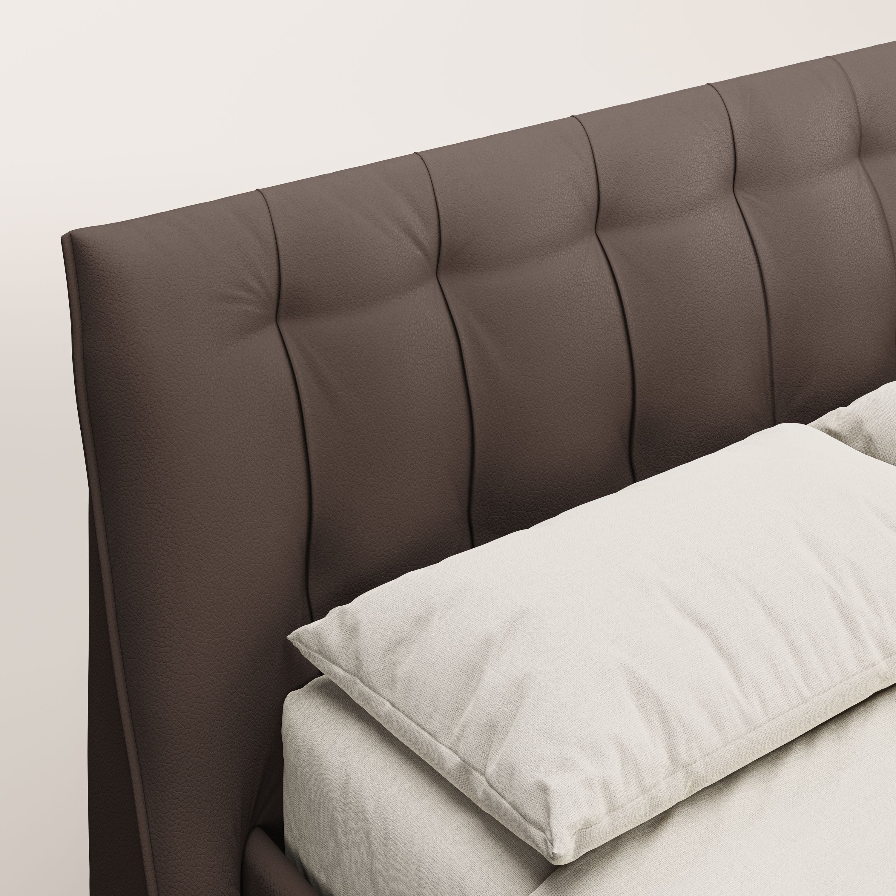 Clizia letto imbottito di design con vano contenitore in ecopelle impermeabile T04 marrone - divani.store