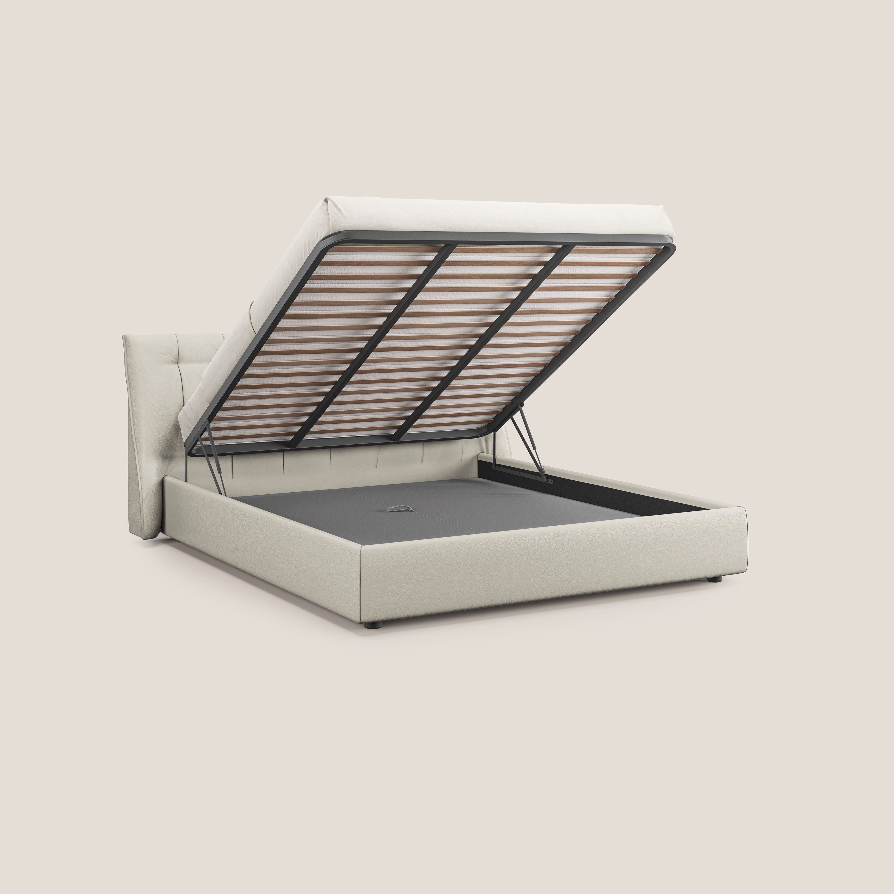 Clizia letto imbottito di design con vano contenitore in ecopelle impermeabile T04 bianco - divani.store