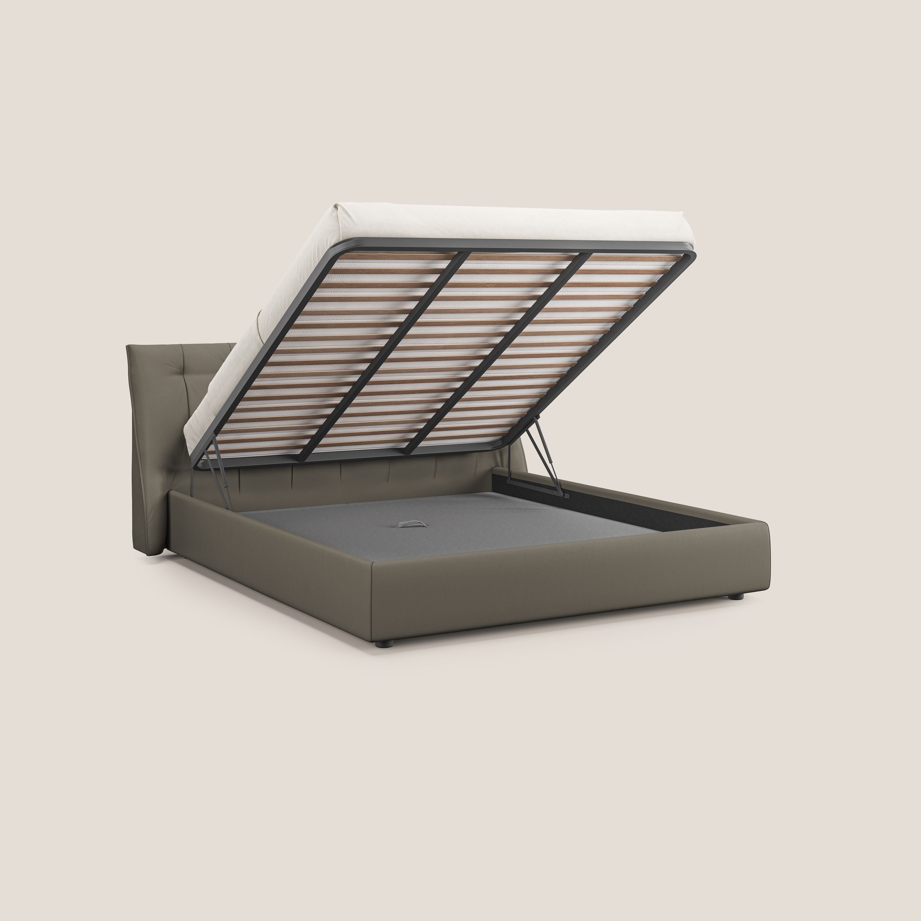 Clizia letto imbottito di design con vano contenitore in ecopelle impermeabile T04 talpa - divani.store