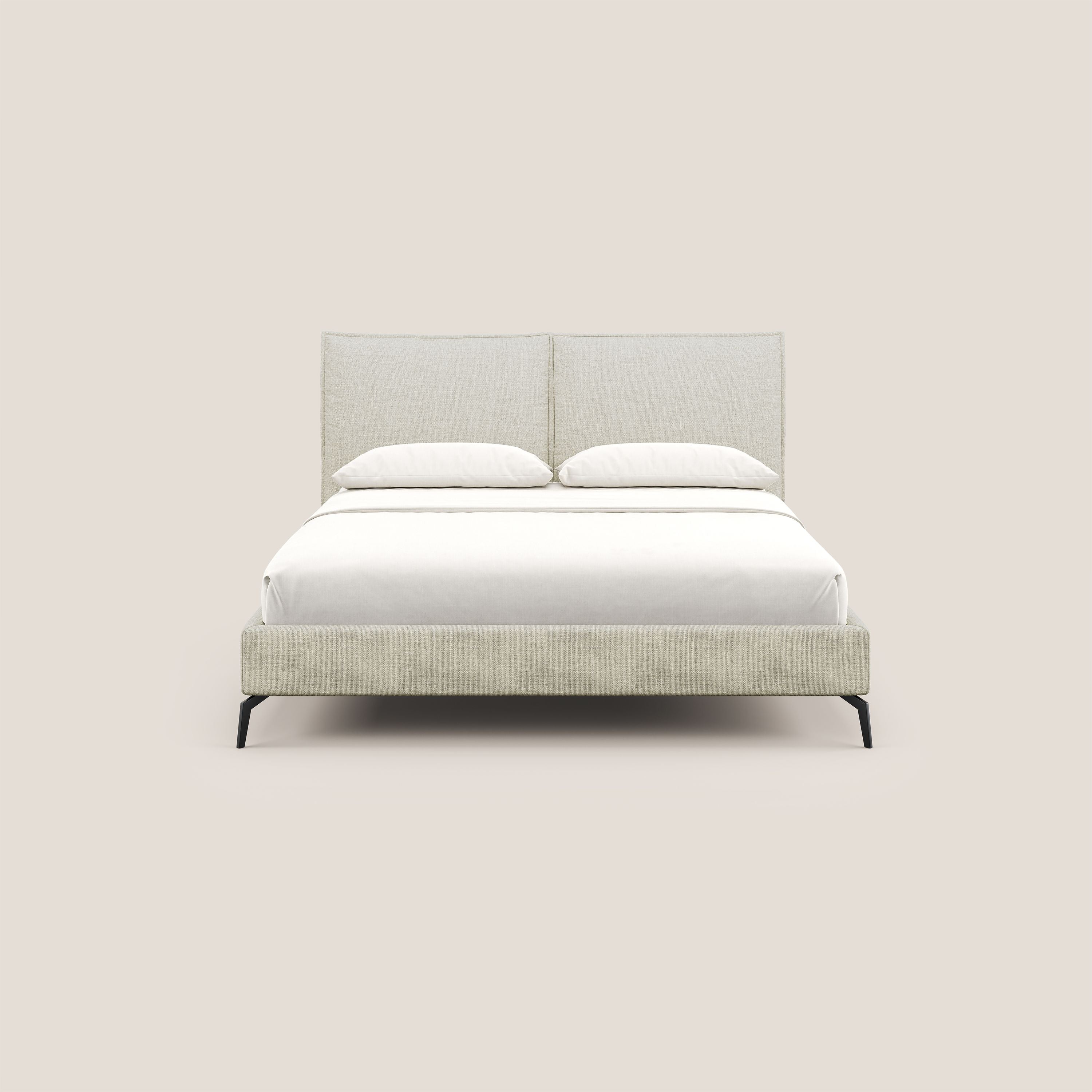 Cloe letto imbottito con piedi in metallo sfoderabile in tessuto fiammato impermeabile T06 panna - divani.store