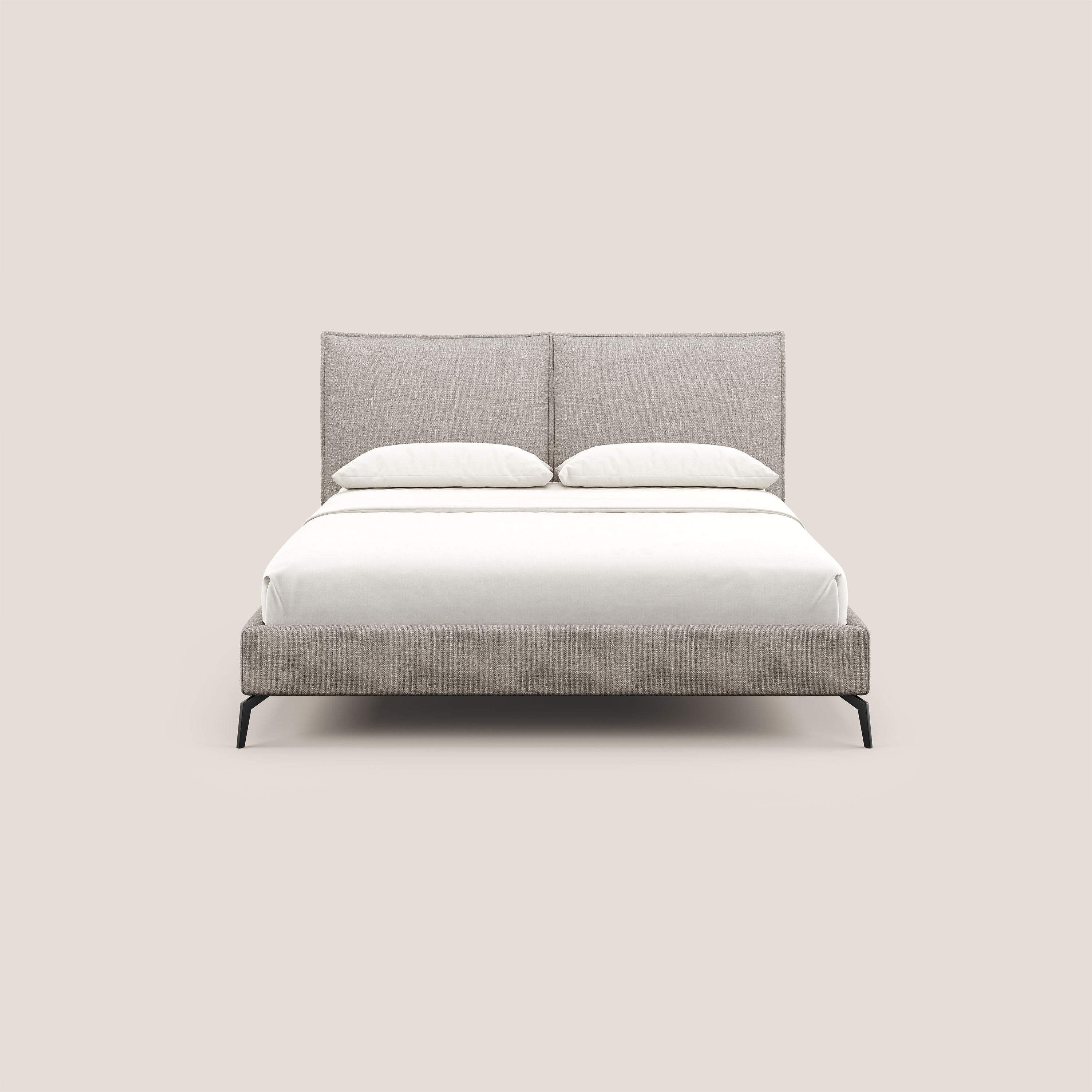 Cloe letto imbottito con piedi in metallo sfoderabile in tessuto fiammato impermeabile T06 tortora - divani.store