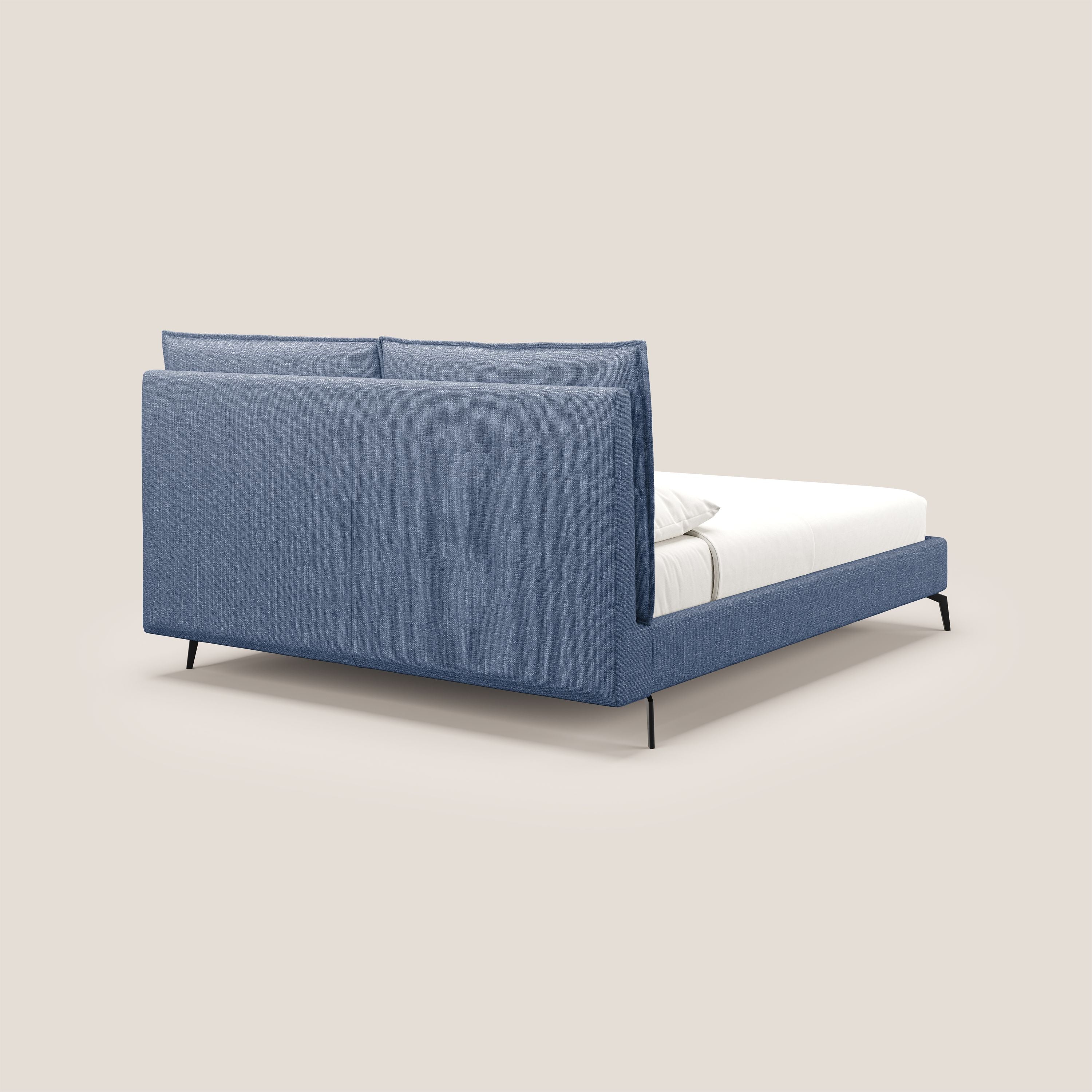 Cloe letto imbottito con piedi in metallo sfoderabile in tessuto fiammato impermeabile T06 blu - divani.store