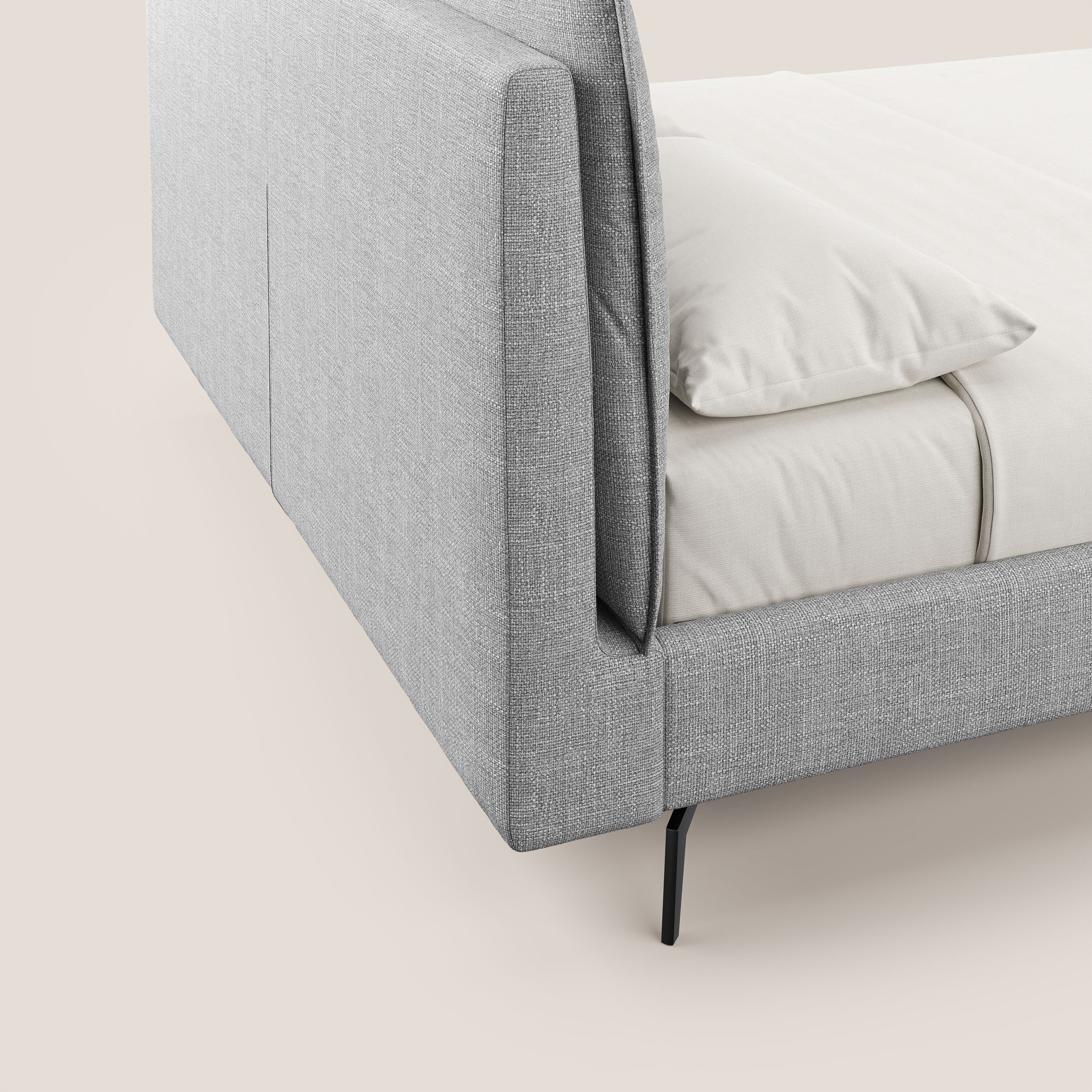 Cloe letto imbottito con piedi in metallo sfoderabile in tessuto fiammato impermeabile T06 grigio - divani.store