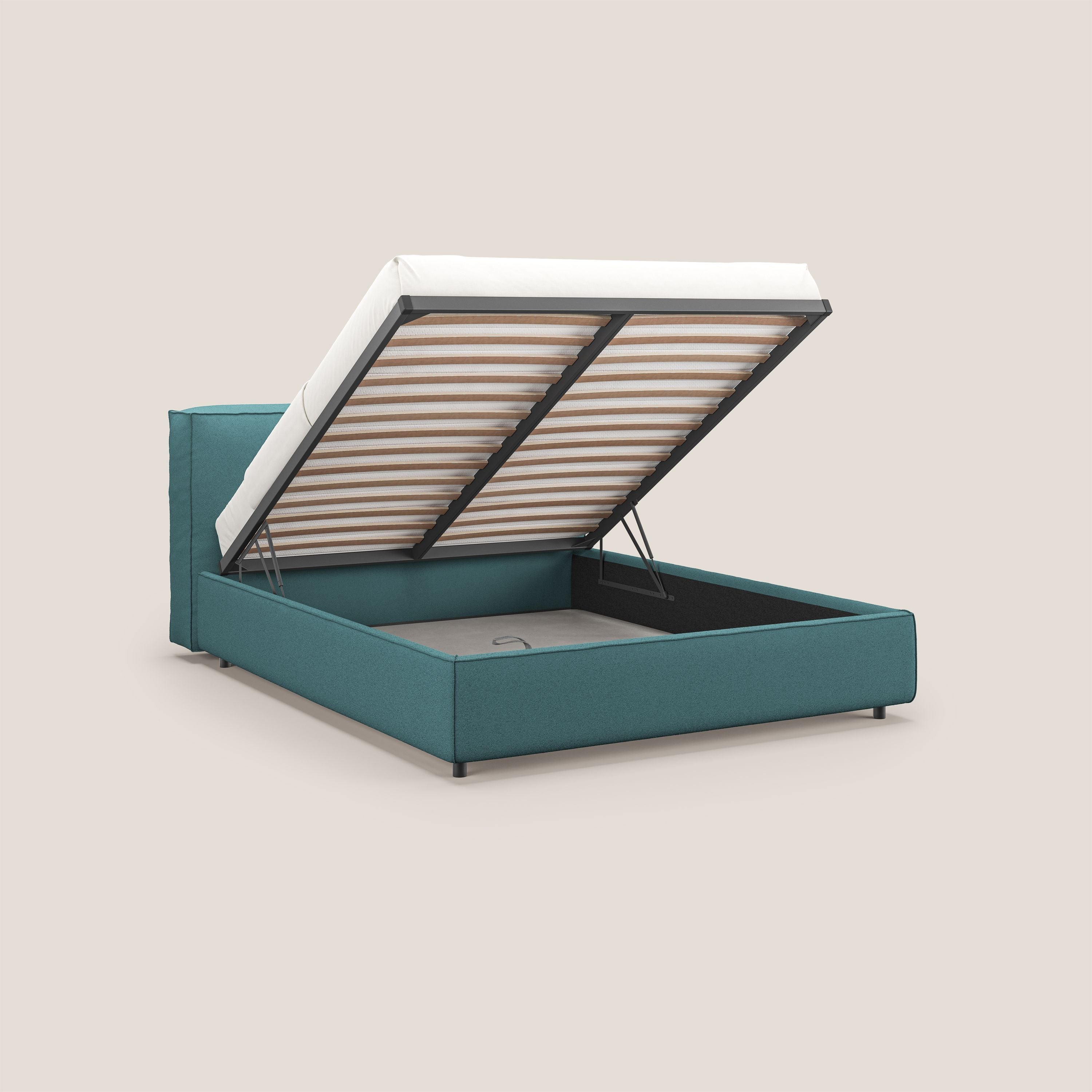 Cocoon letto imbottito contenitore sfoderabile in bouclet impermeabile T07 azzurro - divani.store