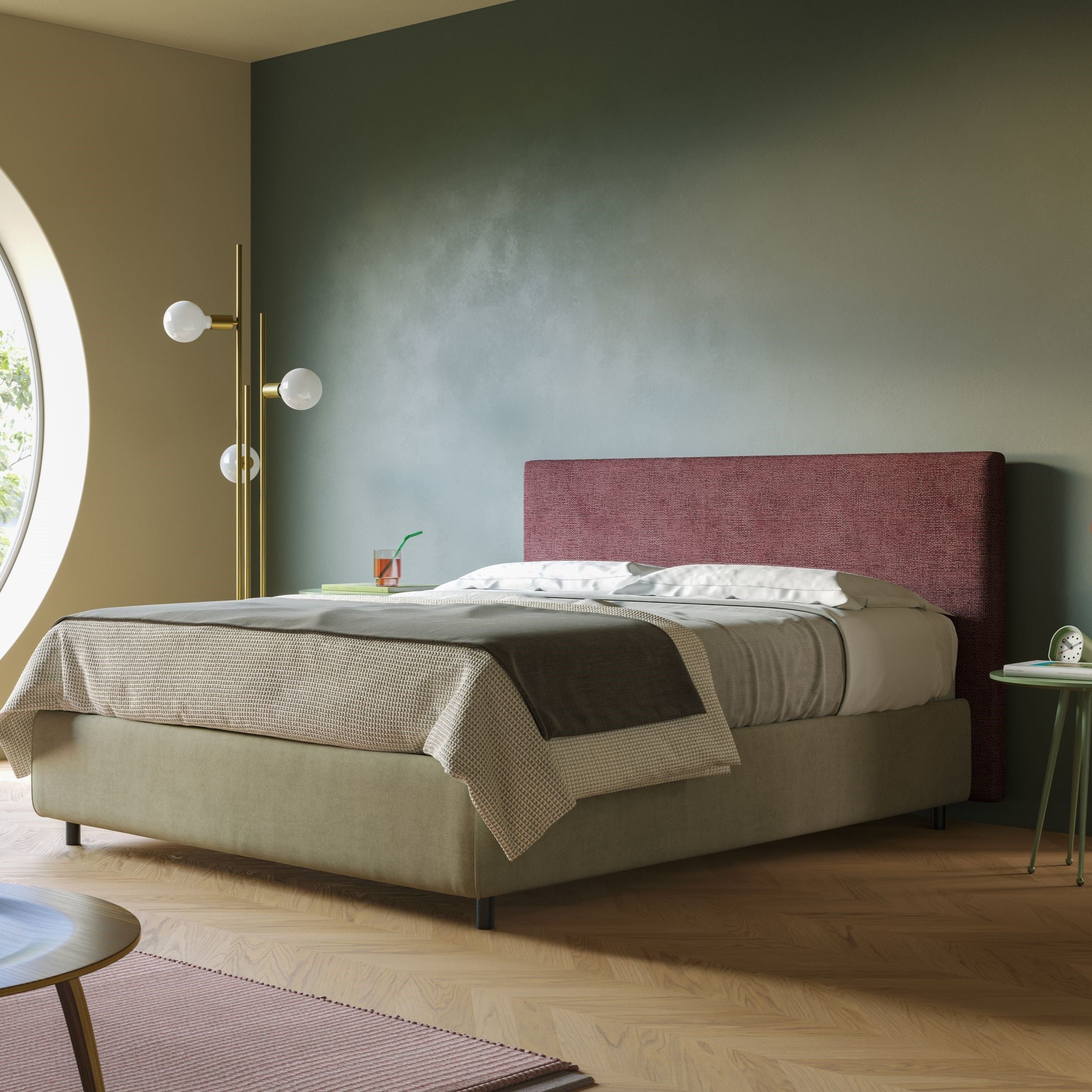 Testata pannello a muro grande di varie dimensioni in morbido tessuto impermeabile T10 bordeaux - divani.store