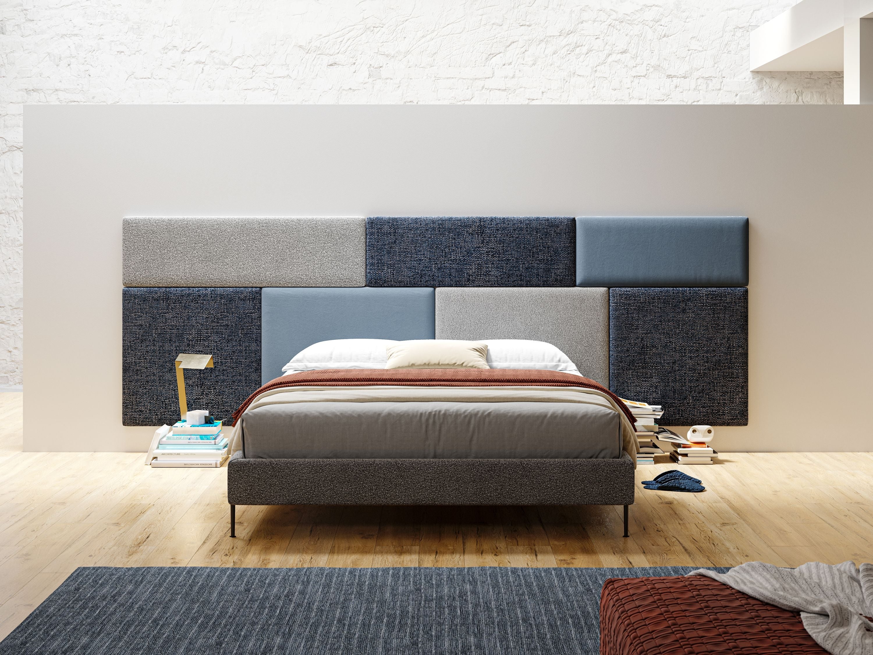 Testata pannello a muro media di varie dimensioni in microfibra smacchiabile T11 carta da zucchero - divani.store