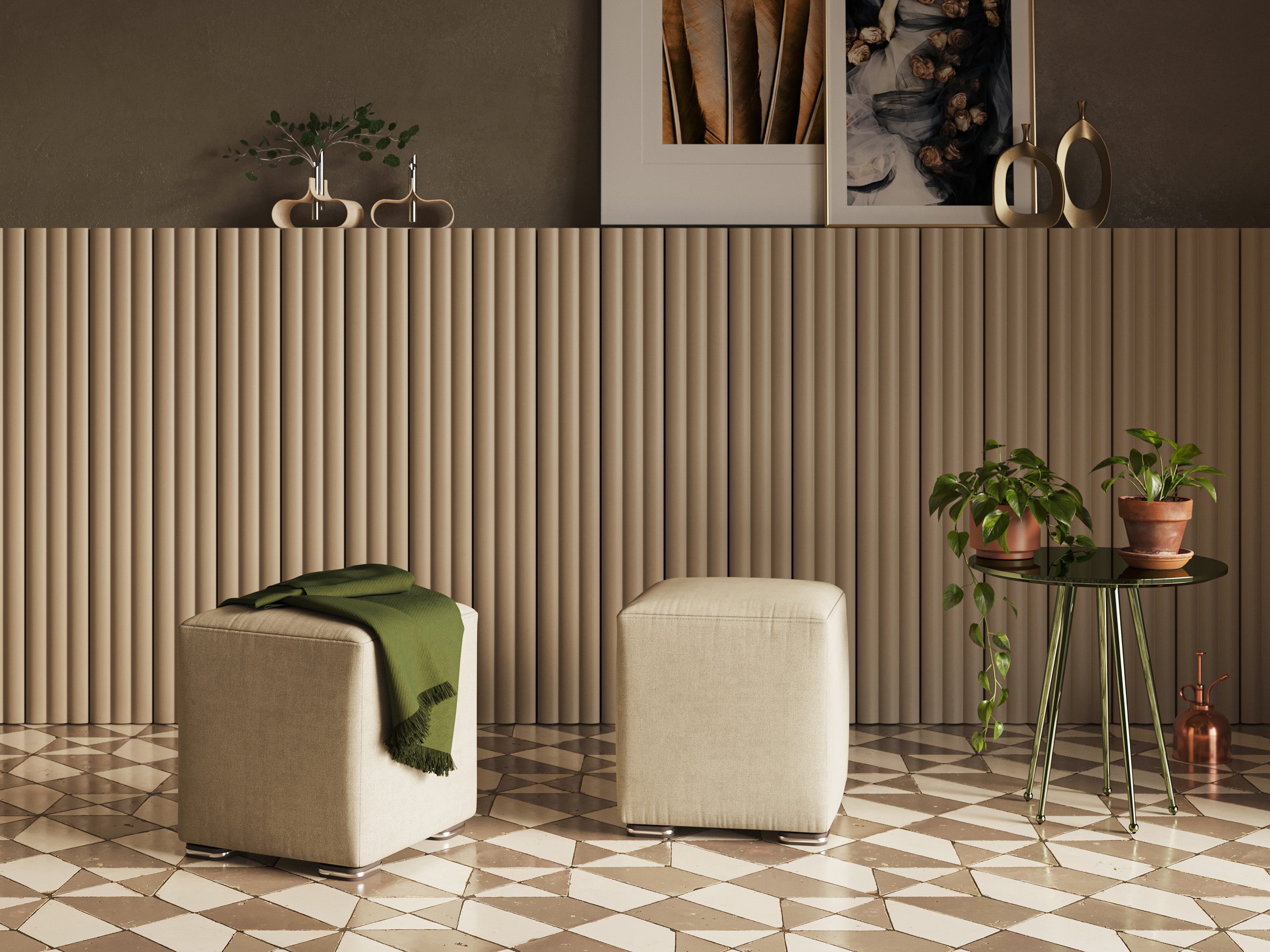 Cube pouf in tessuto morbido impermeabile T02 beige - divani.store