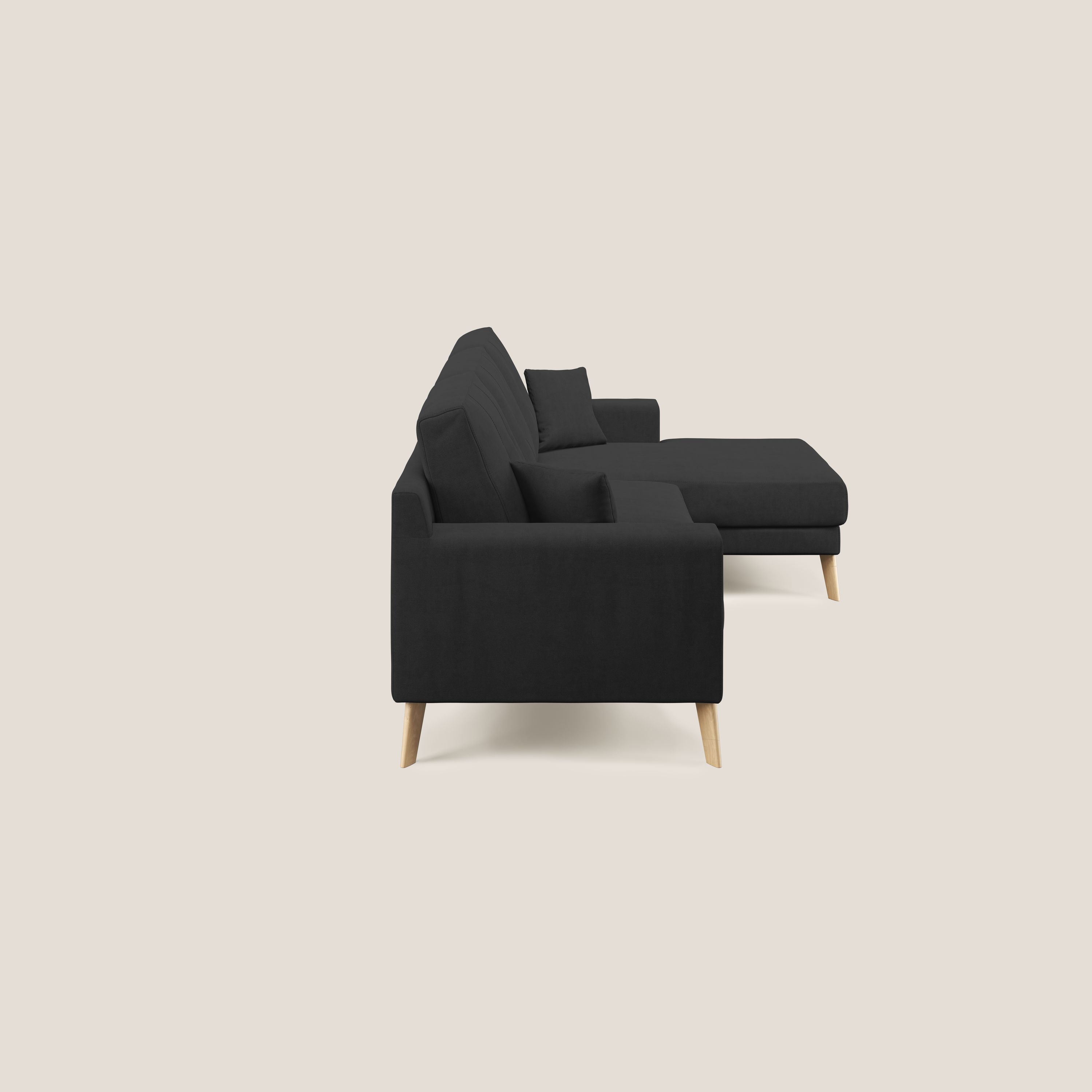 Danish divano angolare REVERSIBILE in tessuto morbido impermeabile T02 nero - divani.store