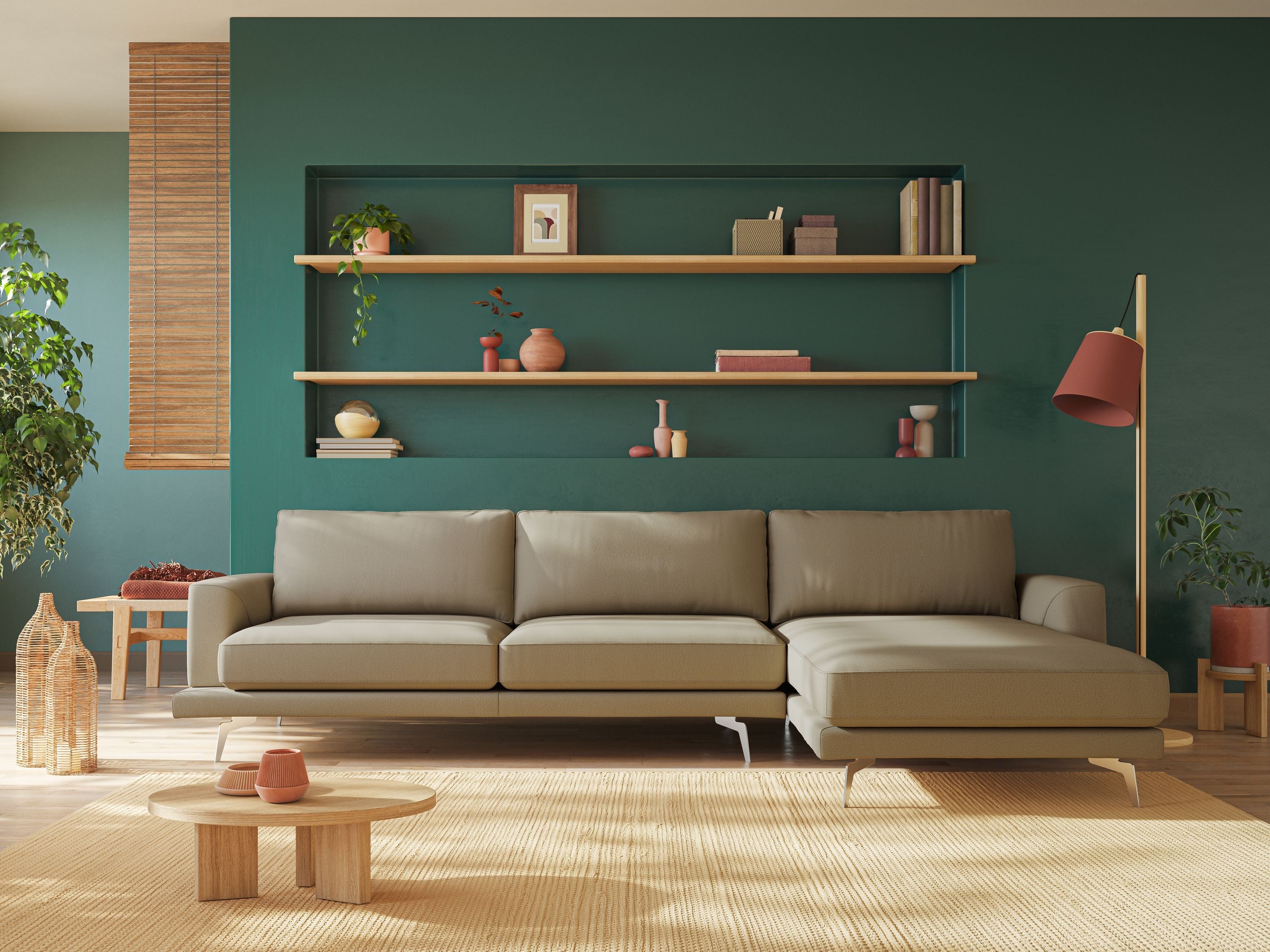 Dorian divano moderno angolare con penisola in tessuto morbido antimacchia T05 panna - divani.store