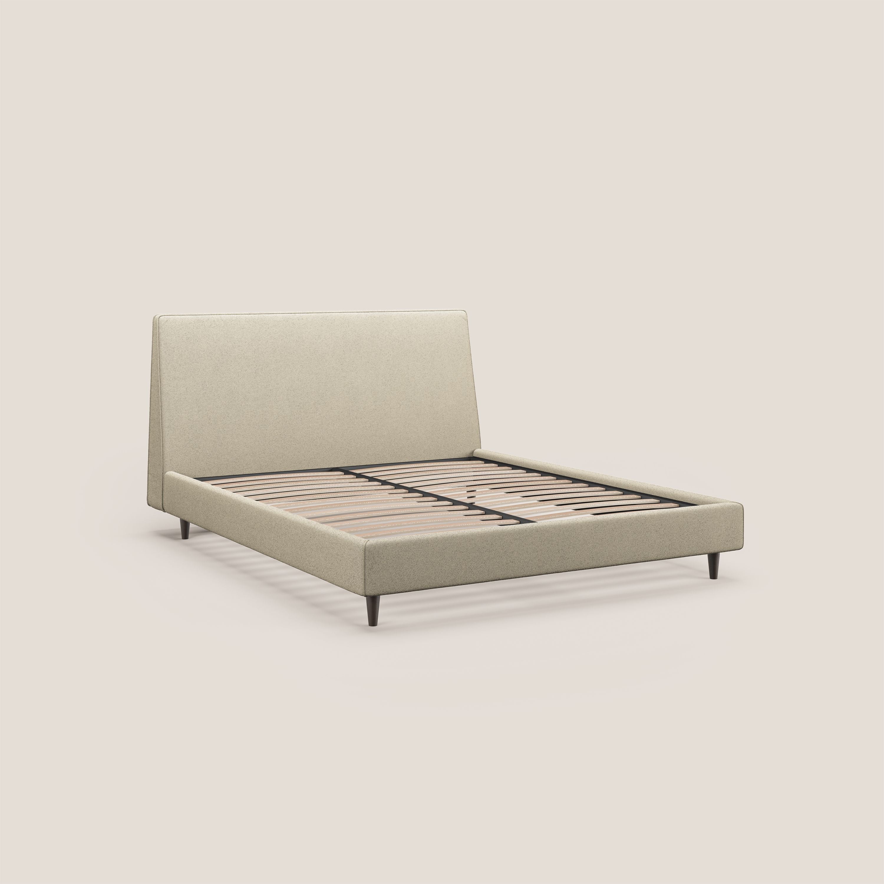 Dorotea letto imbottito con piedi in legno in morbido bouclé impermeabile T07 beige - divani.store