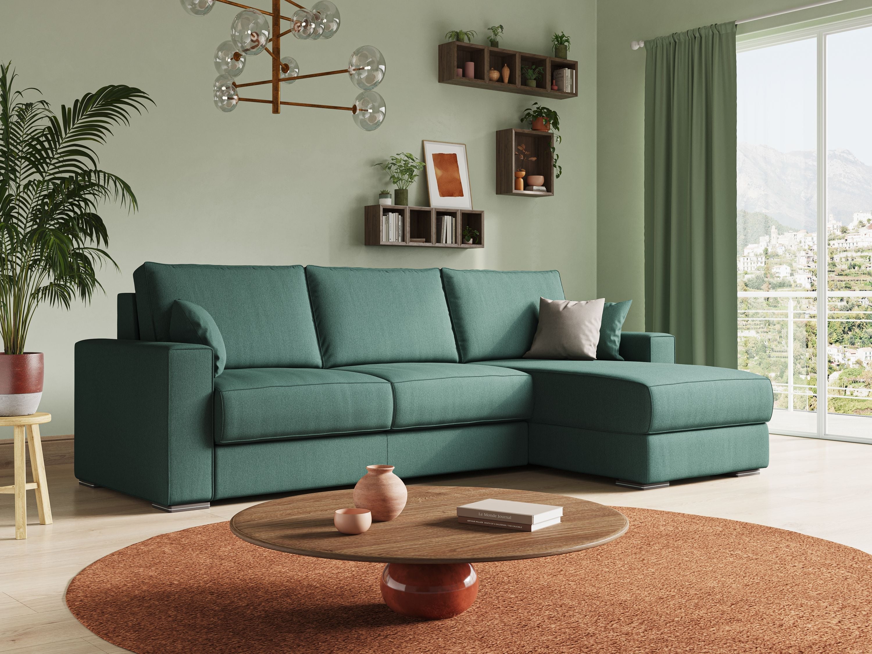 Dream Divano letto angolare in tessuto smacchiabile T05 verde - divani.store