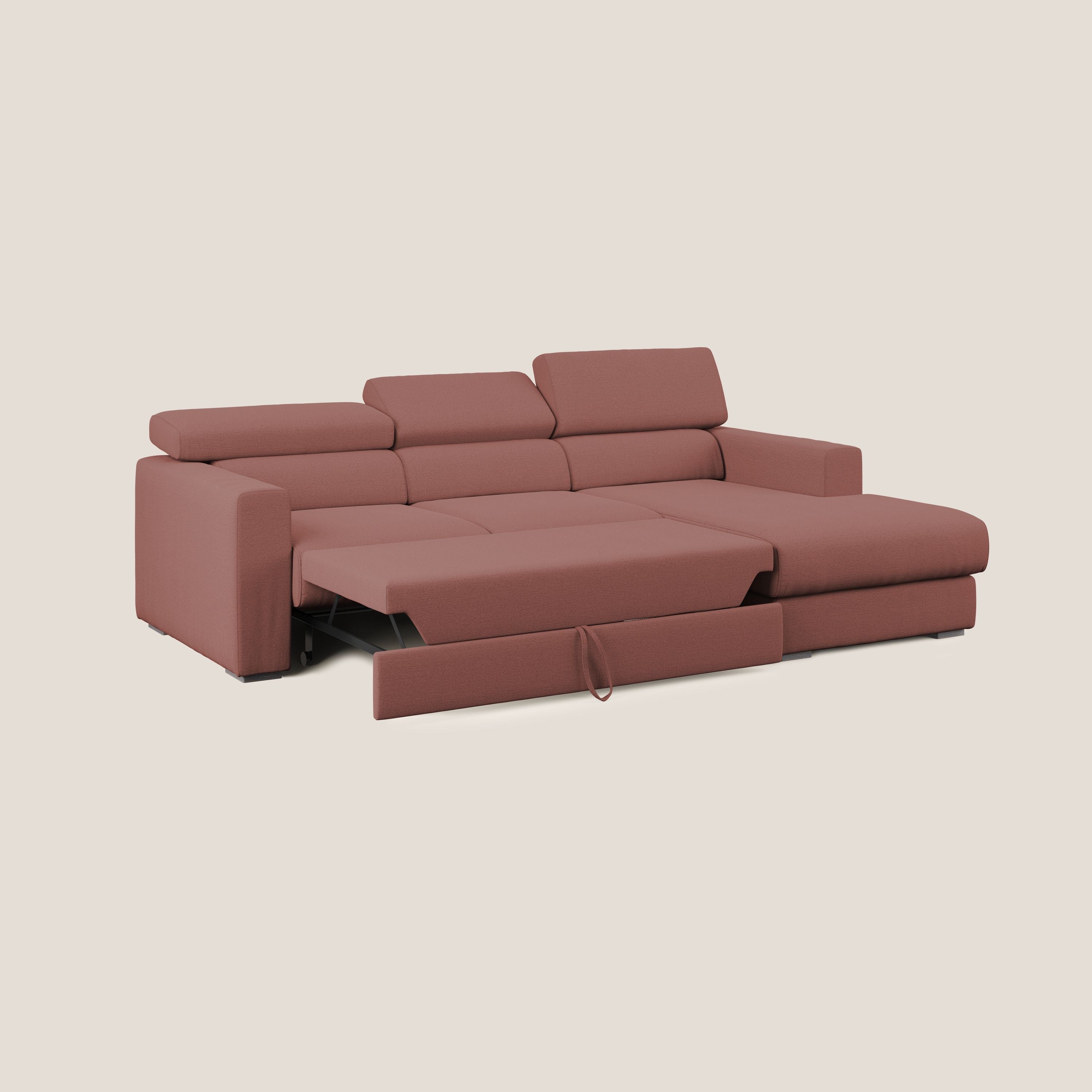 Dylan divano angolare con estraibile a cassettone in tessuto fiammato simil cotone impermeabile T19 salmone - divani.store