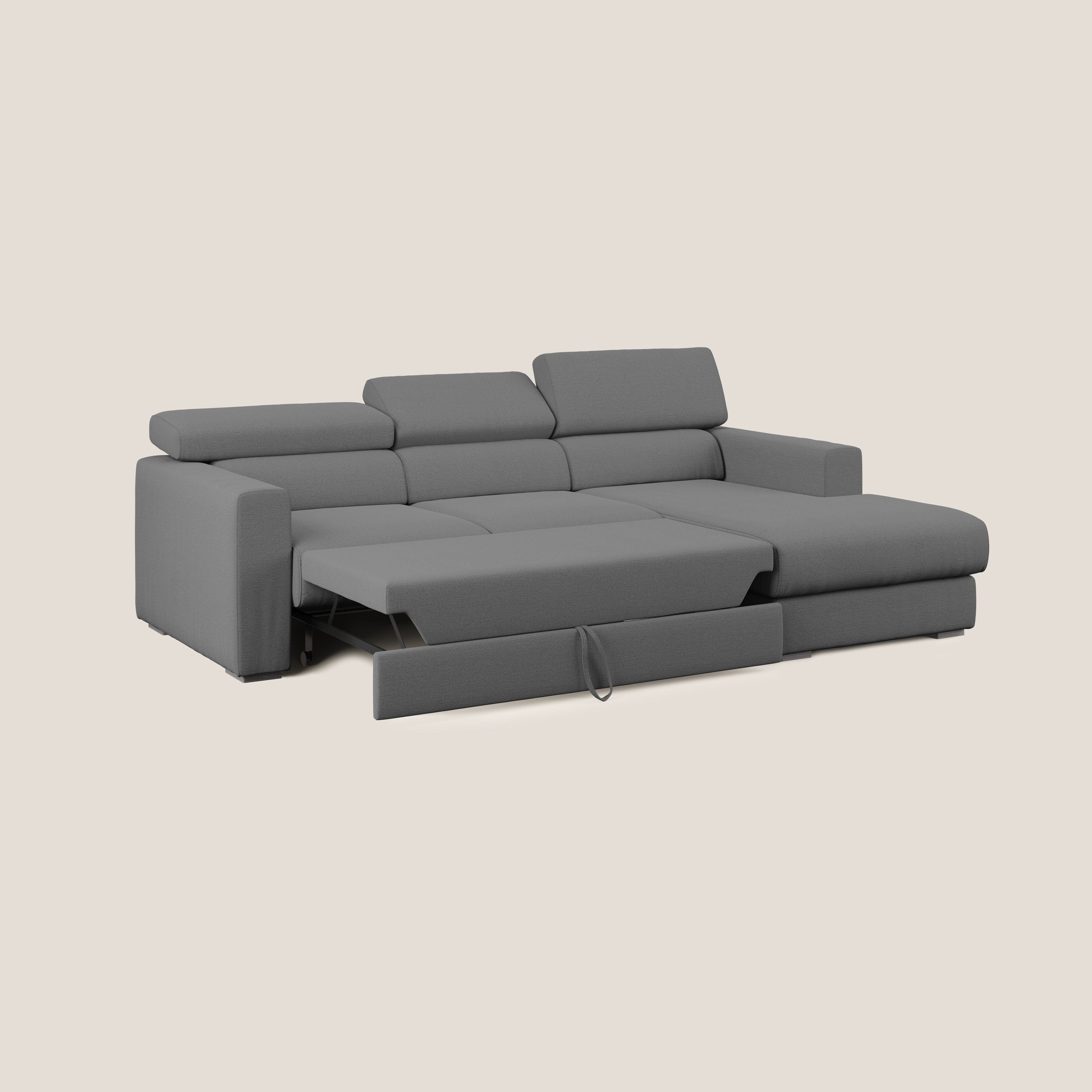 Dylan divano angolare con estraibile a cassettone in tessuto fiammato simil cotone impermeabile T19 antracite - divani.store