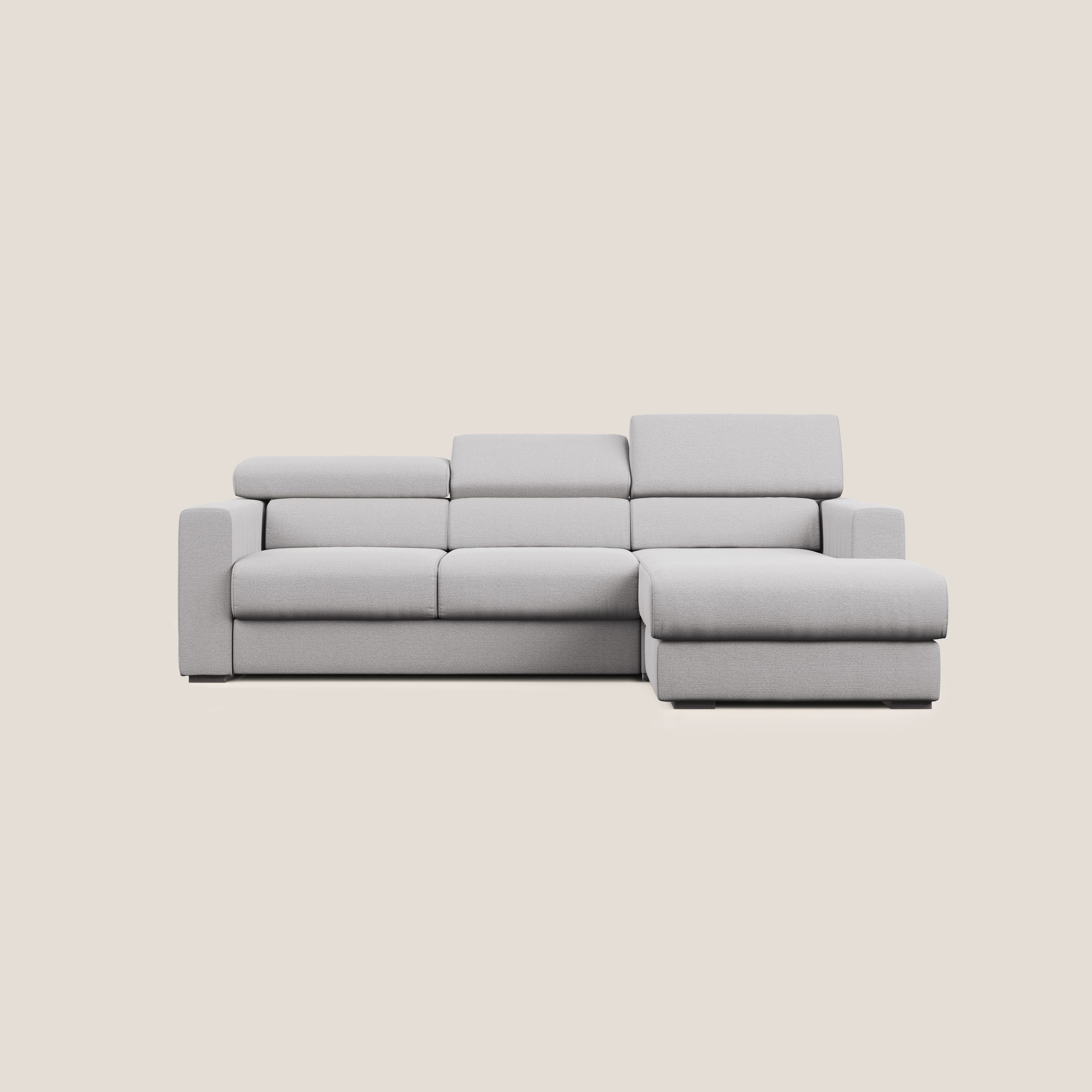 Dylan divano angolare con estraibile a cassettone in tessuto fiammato simil cotone impermeabile T19 grigio - divani.store